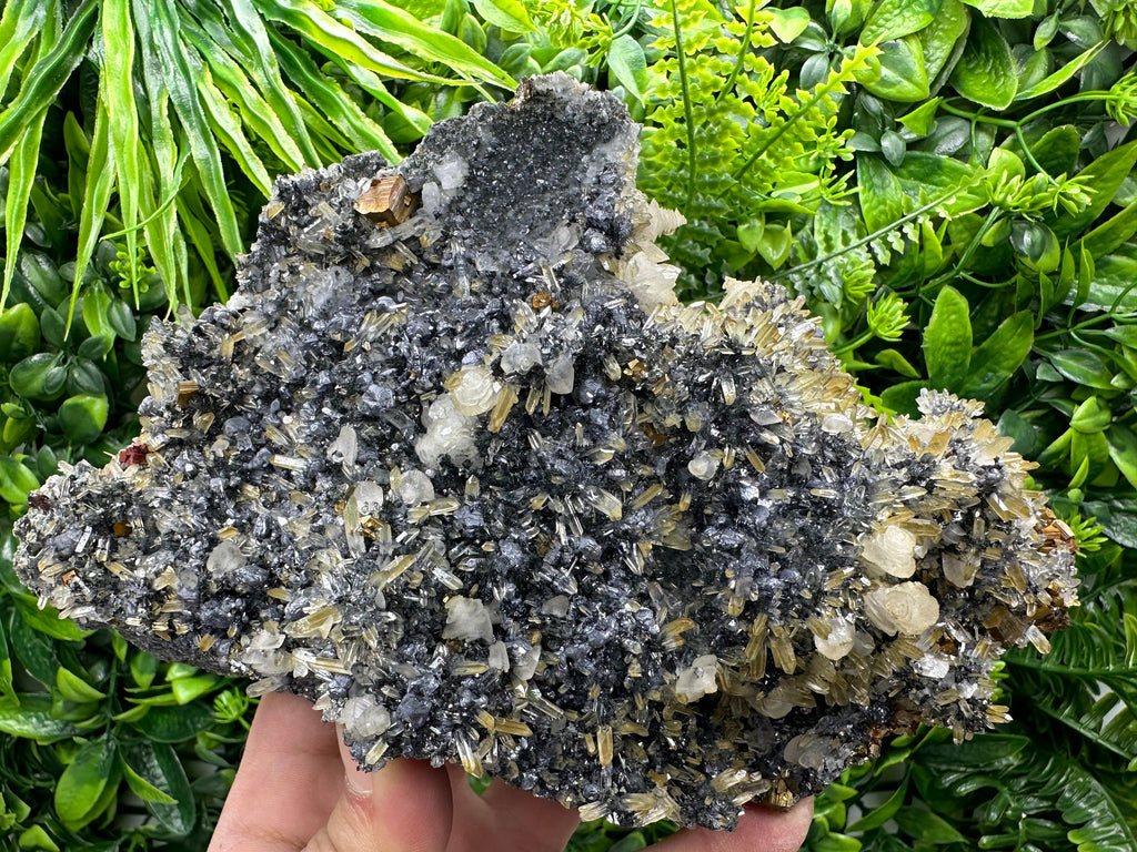 Pyrite Galena Calcite Sphalerite on Quartz Crystal: Borieva Bulgaria Decor Stone