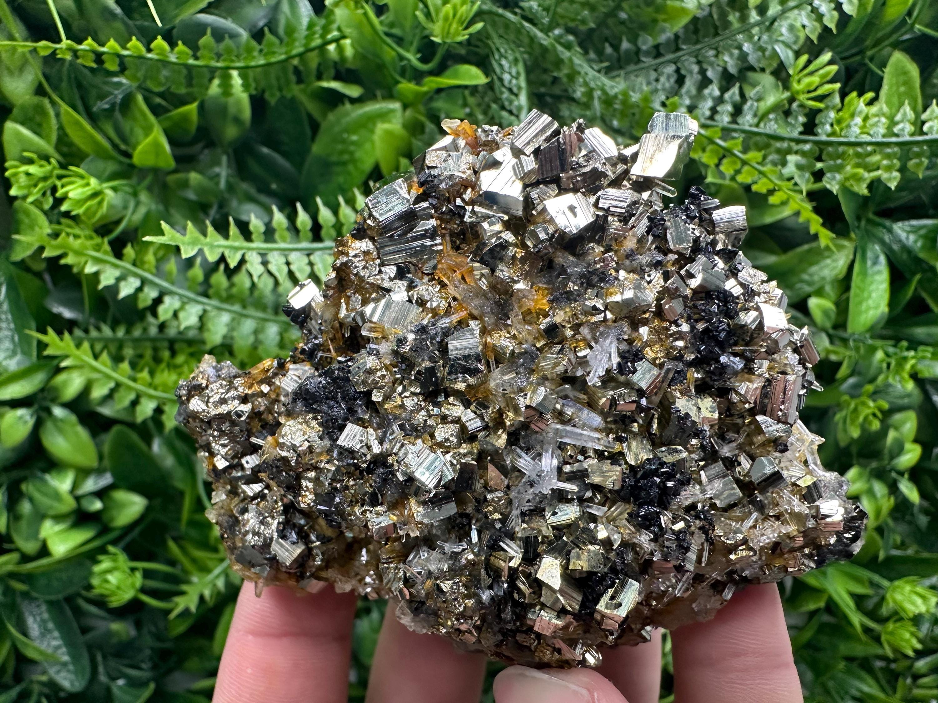 Rainbow Pyrite Cluster on Sphalerite Quartz, Borieva Mine Mineral Specimen
