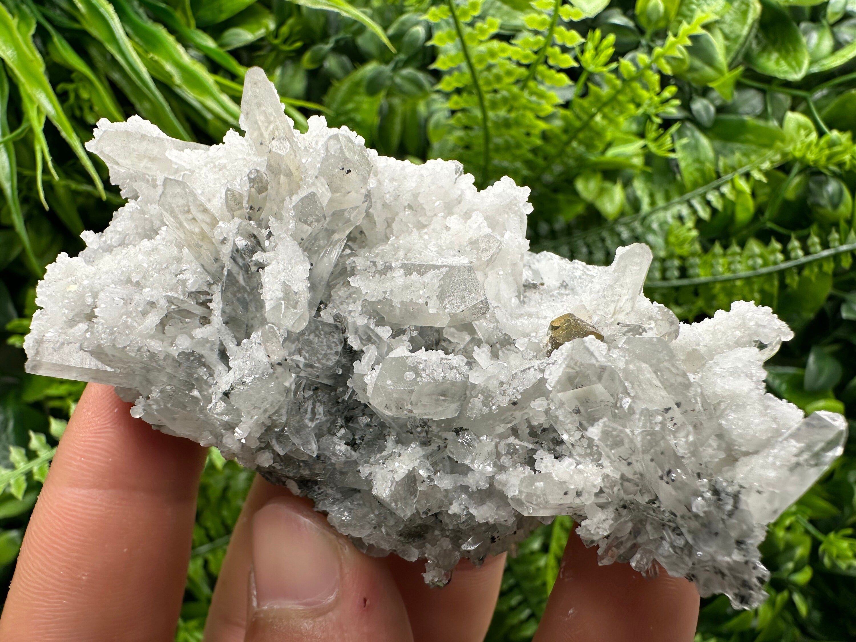 Pyrite on Quartz with Calcite: Borieva Mine, Bulgaria