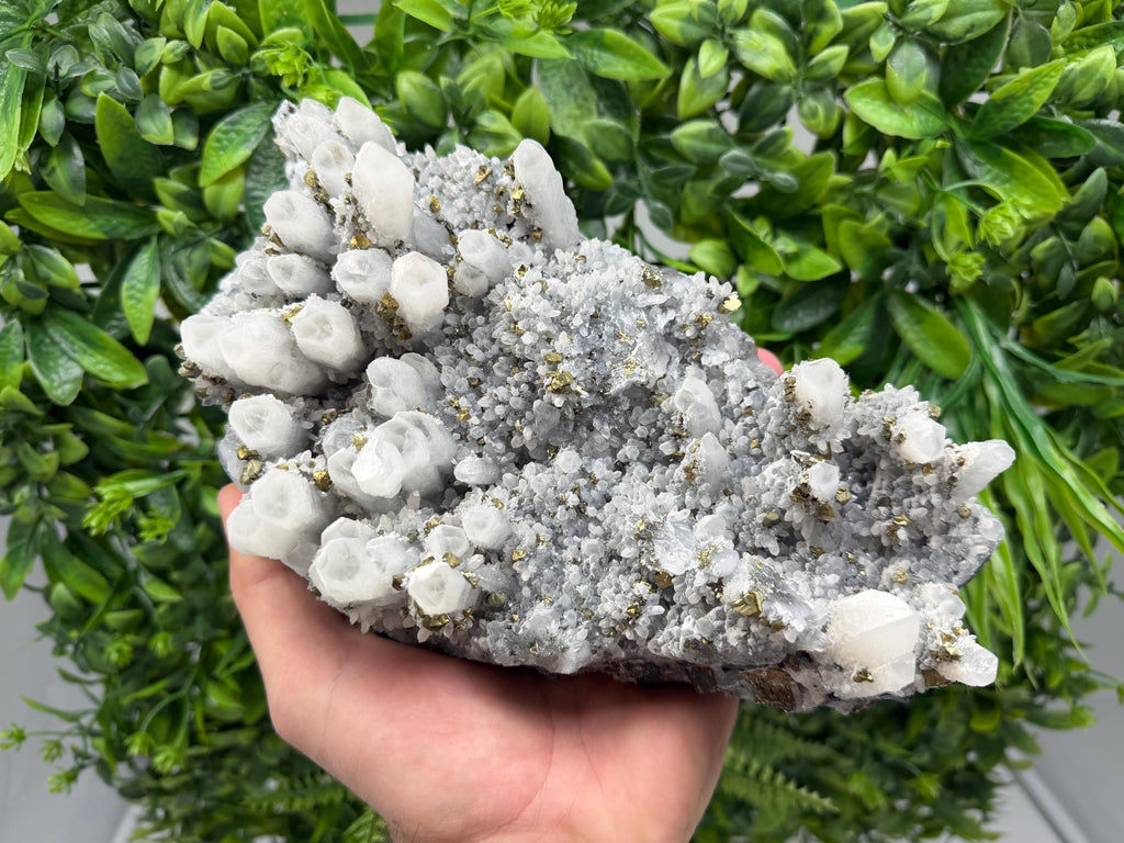 Chalcopyrite on Quartz Cluster, Krushev Dol Mine, Bulgaria, Mineral Specimen