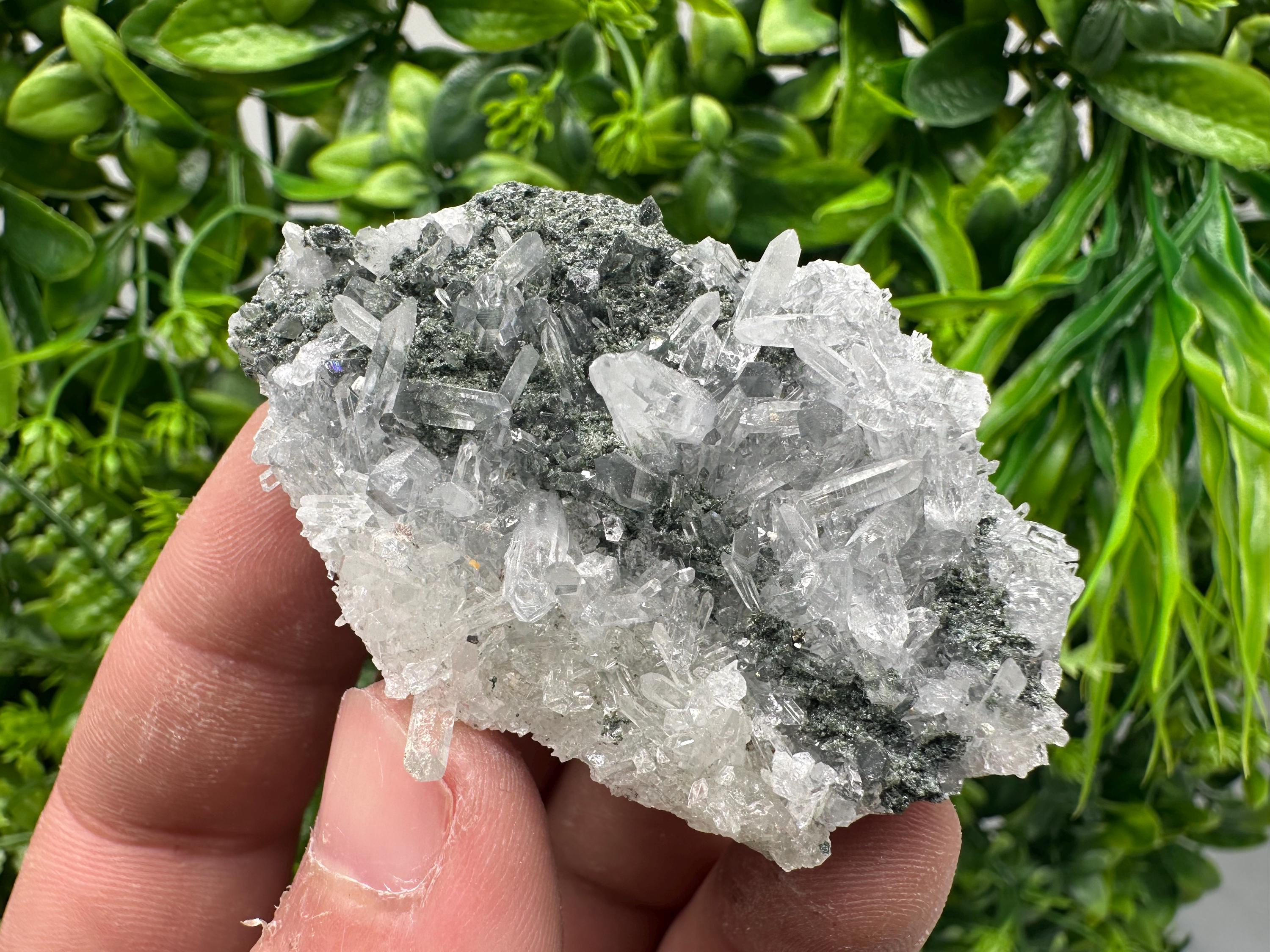 Transparent Quartz on Chlorite Matrix, Borieva Mine Mineral Specimen
