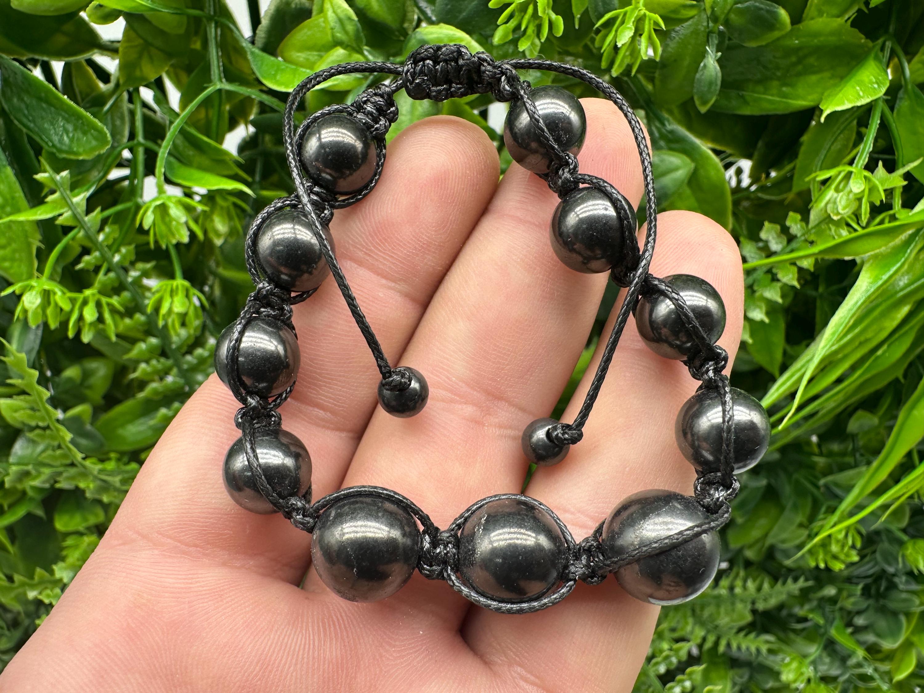 Braided Shungite Bracelet: Adjustable Tie, Men's Stone Jewelry