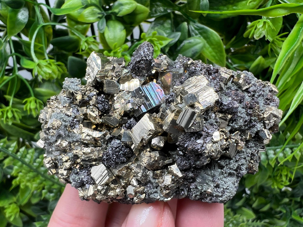 Pyrite on Green Quartz: Bulgaria Mineral Specimen, Home Decor Stone