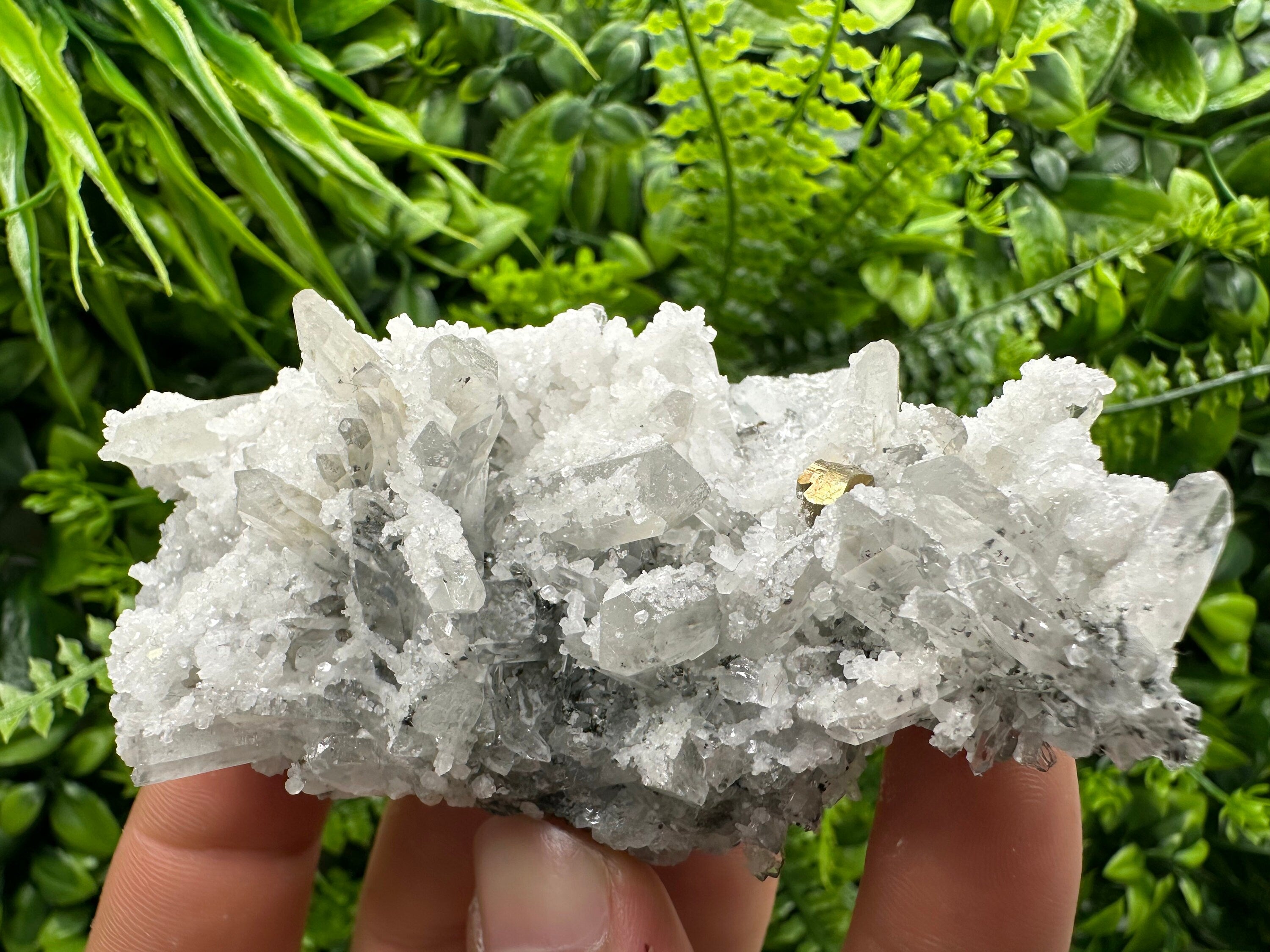 Pyrite on Quartz with Calcite: Borieva Mine, Bulgaria