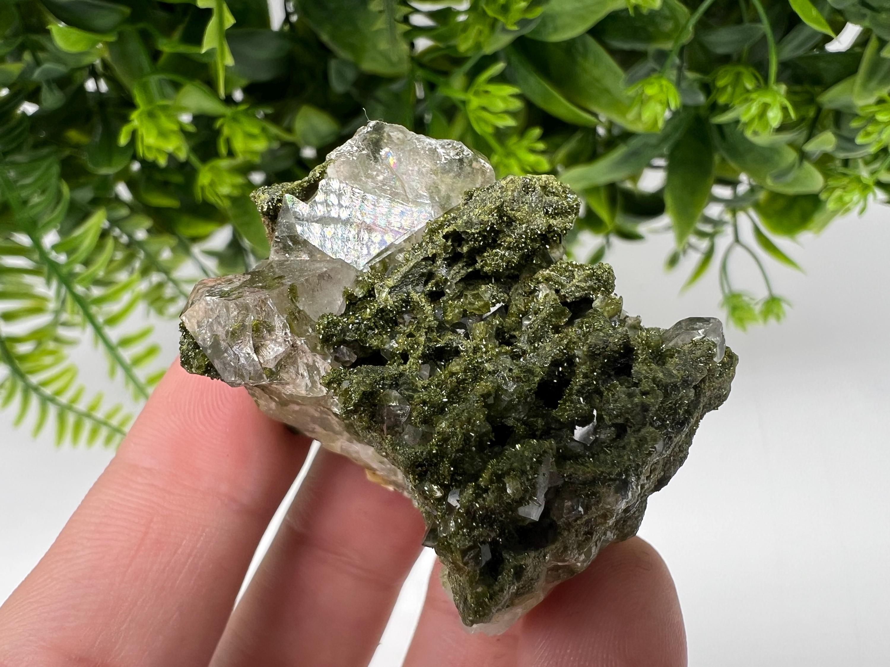 LARGE, Green Epidote with Quartz Crystals - Extremely Sparkly with Rainbows,souvenirs collection stone,gift,decor, Eastern Anatolian, Turkey