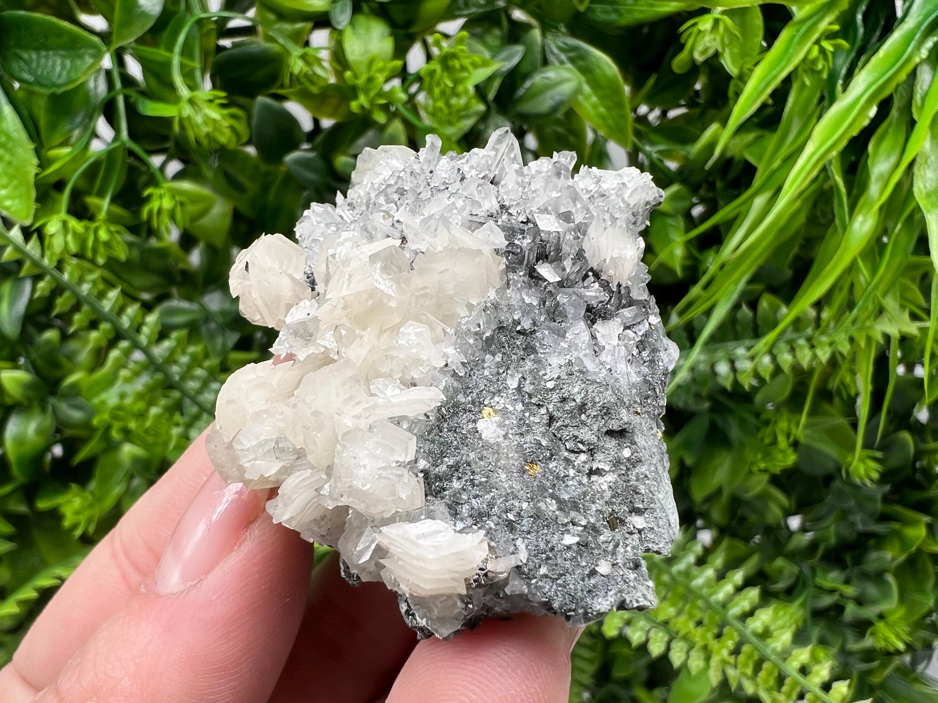 Calcite on Quartz Specimen: Borieva Mine, Bulgaria
