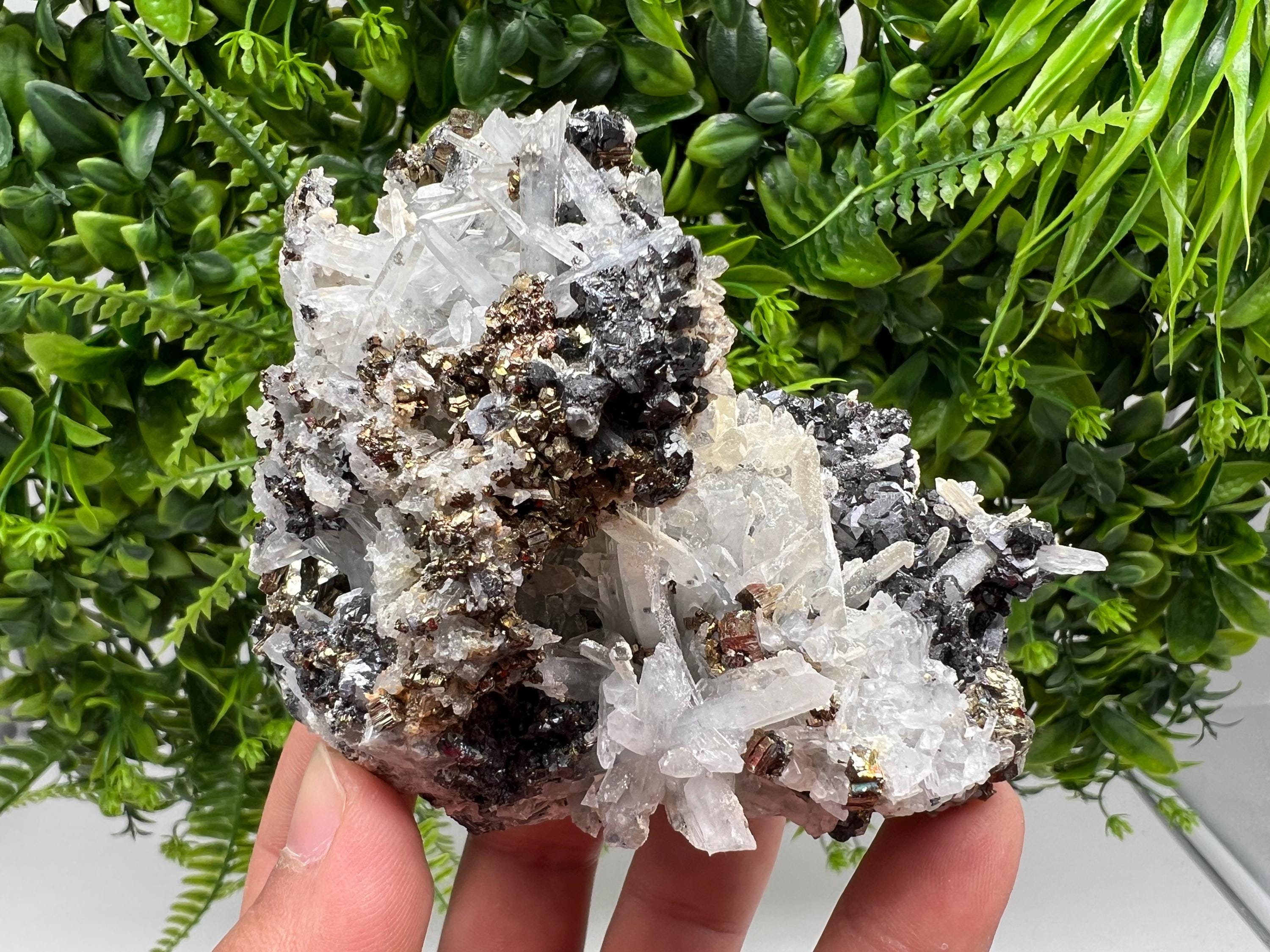 Wonderful Rainbow Pyrite on Quartz whit Oxide,natural minerals souvenir crystal,home decor,collection stone,rare minerals,Borieva Bulgaria