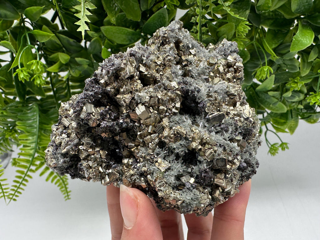 Wonderful Pyrite on Green Quartz,natural,collection mineral,gift,home decor stone,rare crystal,collection Borieva mine,Madan,Bulgaria