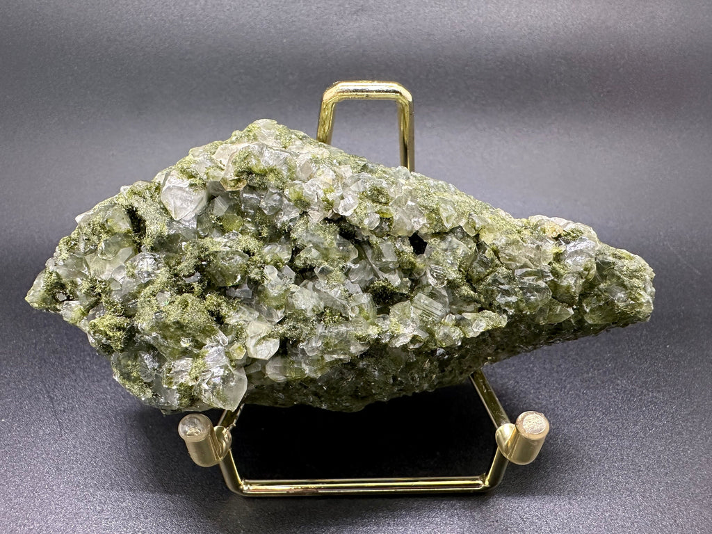 Rare Green Epidote with Quartz Crystals: Sparkly Rainbow Mineral Decor