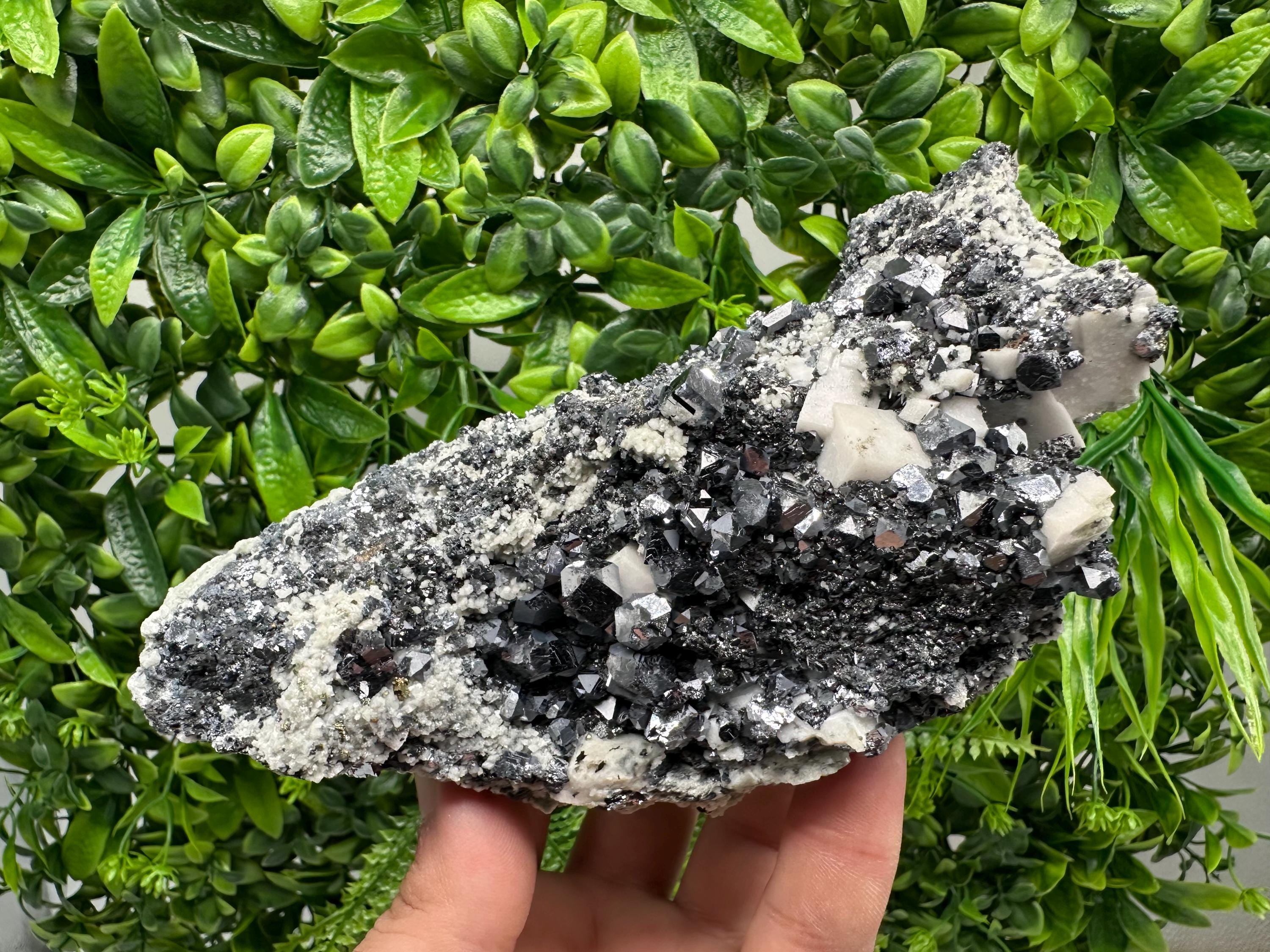 Aesthetic Shiny Galena,Chalcopyrite on Calcite and Quartz natural collection stone,rare minerals,gift,souvenir,home decor Borieva Bulgaria