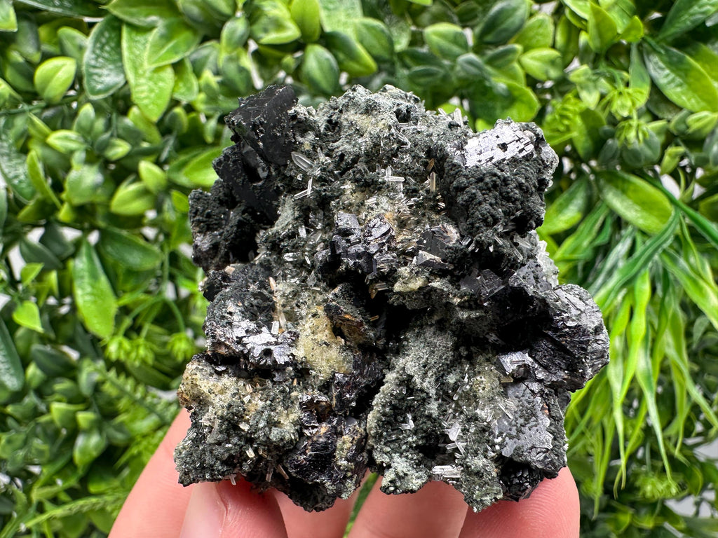Sphalerite on Quartz with Epidote and Chlorite, Bulgaria Mineral Specimen