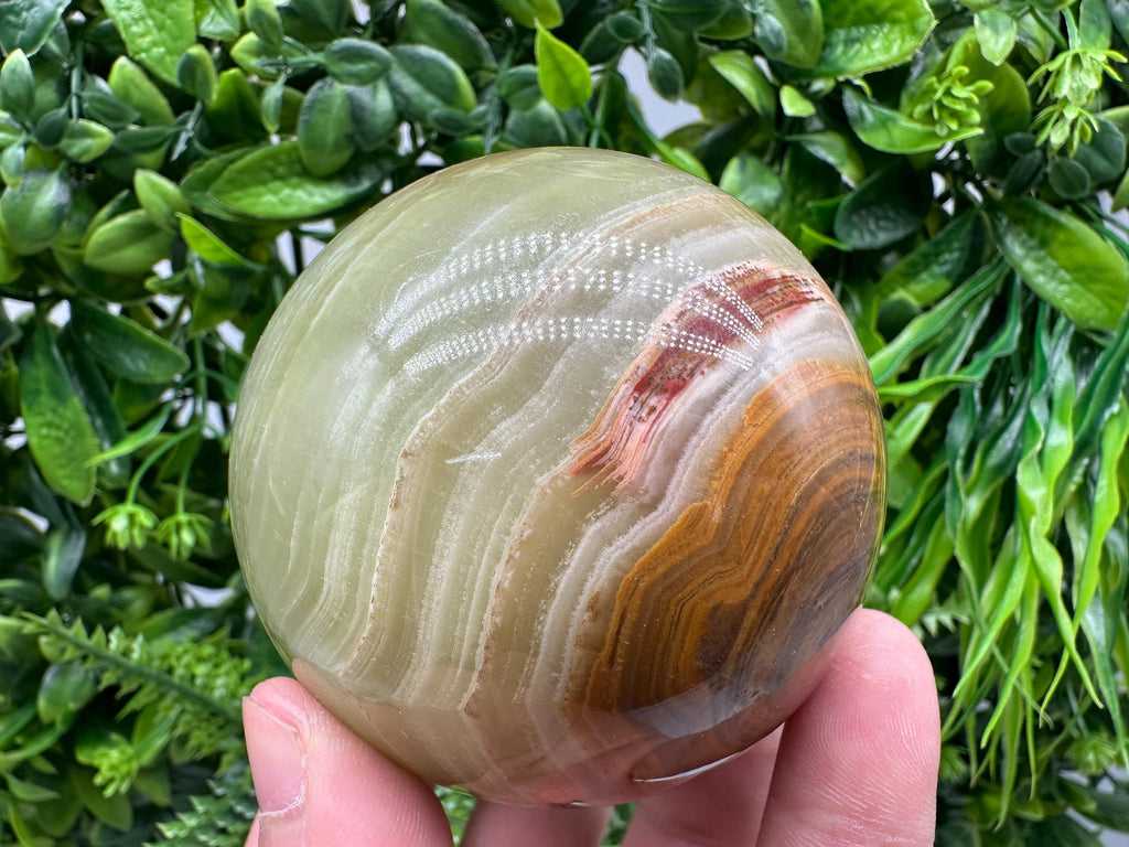 Green Onyx Crystal Sphere: Banded Calcite Healing Stone (5cm)
