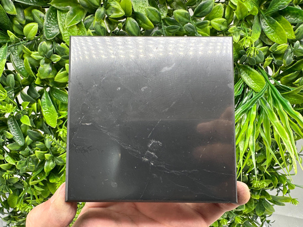 Original Shungite Plate | Polished Stone Tile, 10x10cm