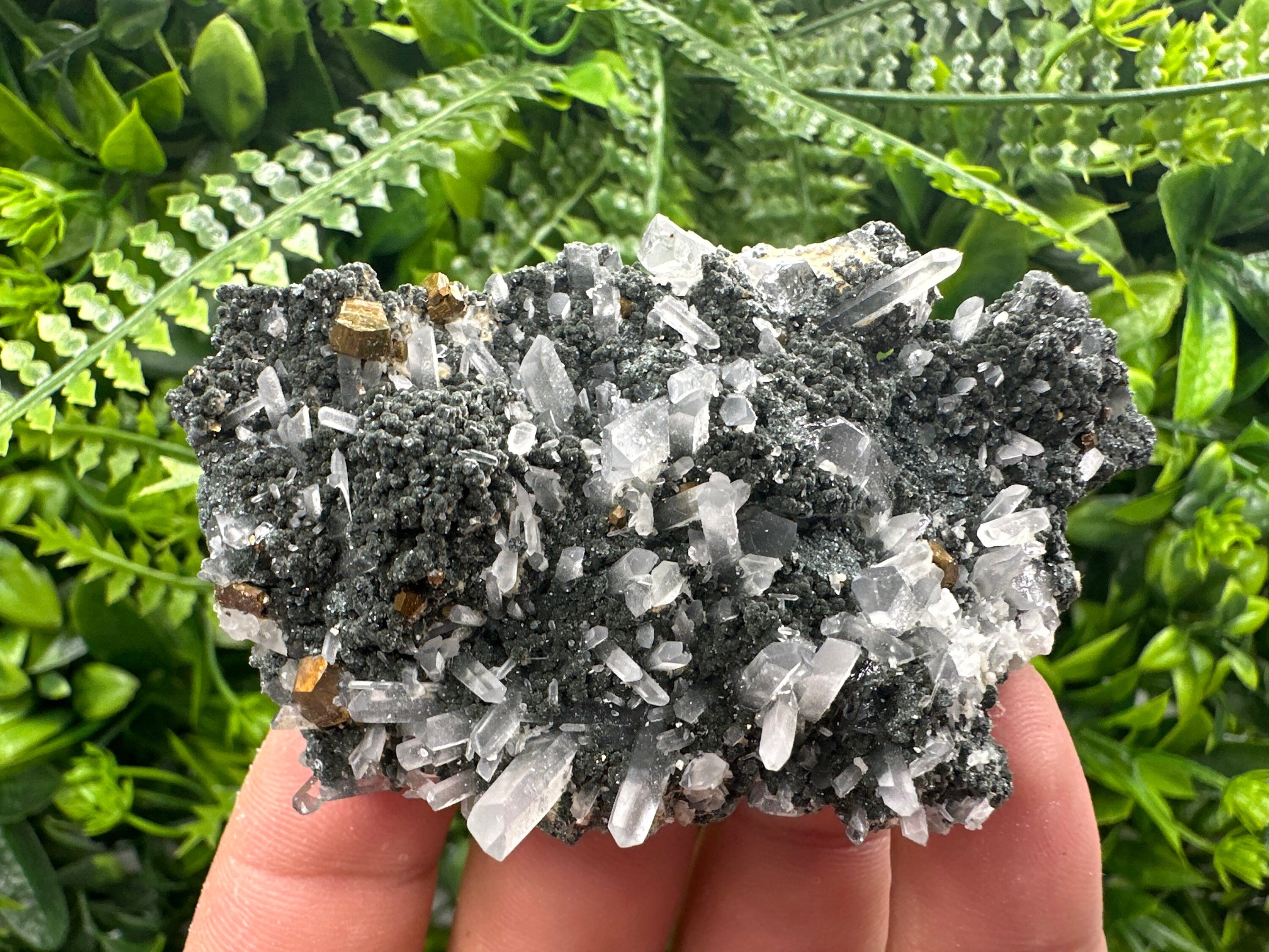 Quartz with Calcite and Chlorite: Borieva Mine Crystal Souvenir