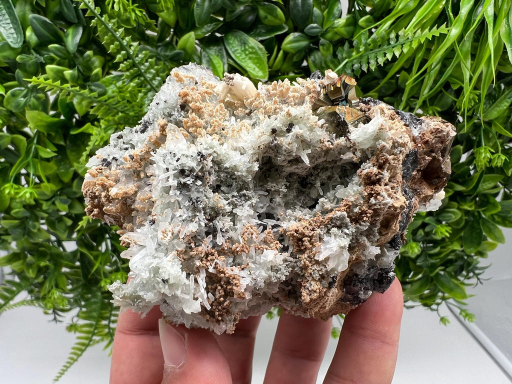 Wonderful Rainbow Pyrite,Sphalerite on Quartz from 9 th September mine,Madan,Bulgaria natural,collectibles mineral specimen,home decor stone