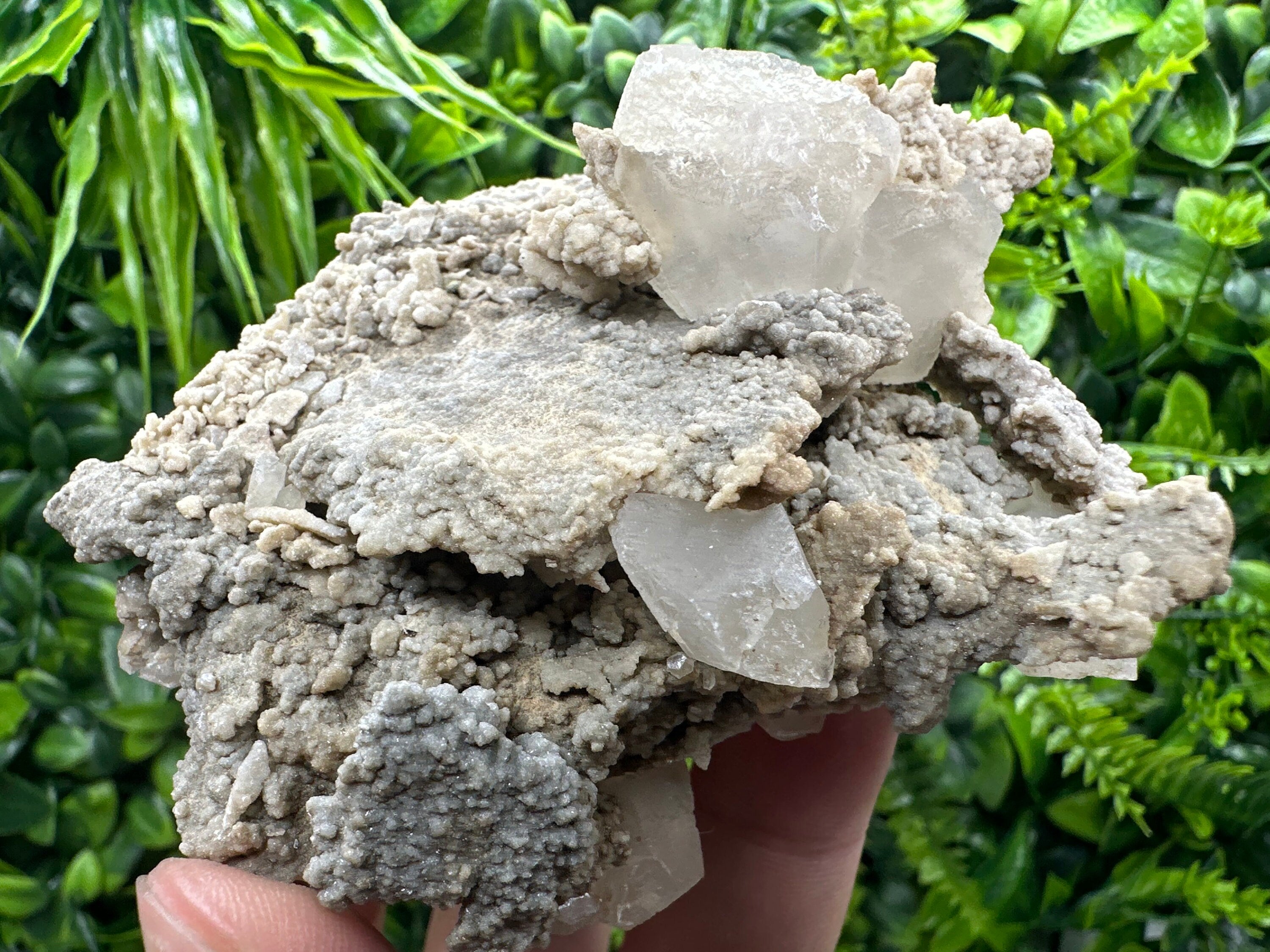 White Calcite on Matrix, Madan Bulgaria Mineral Specimen