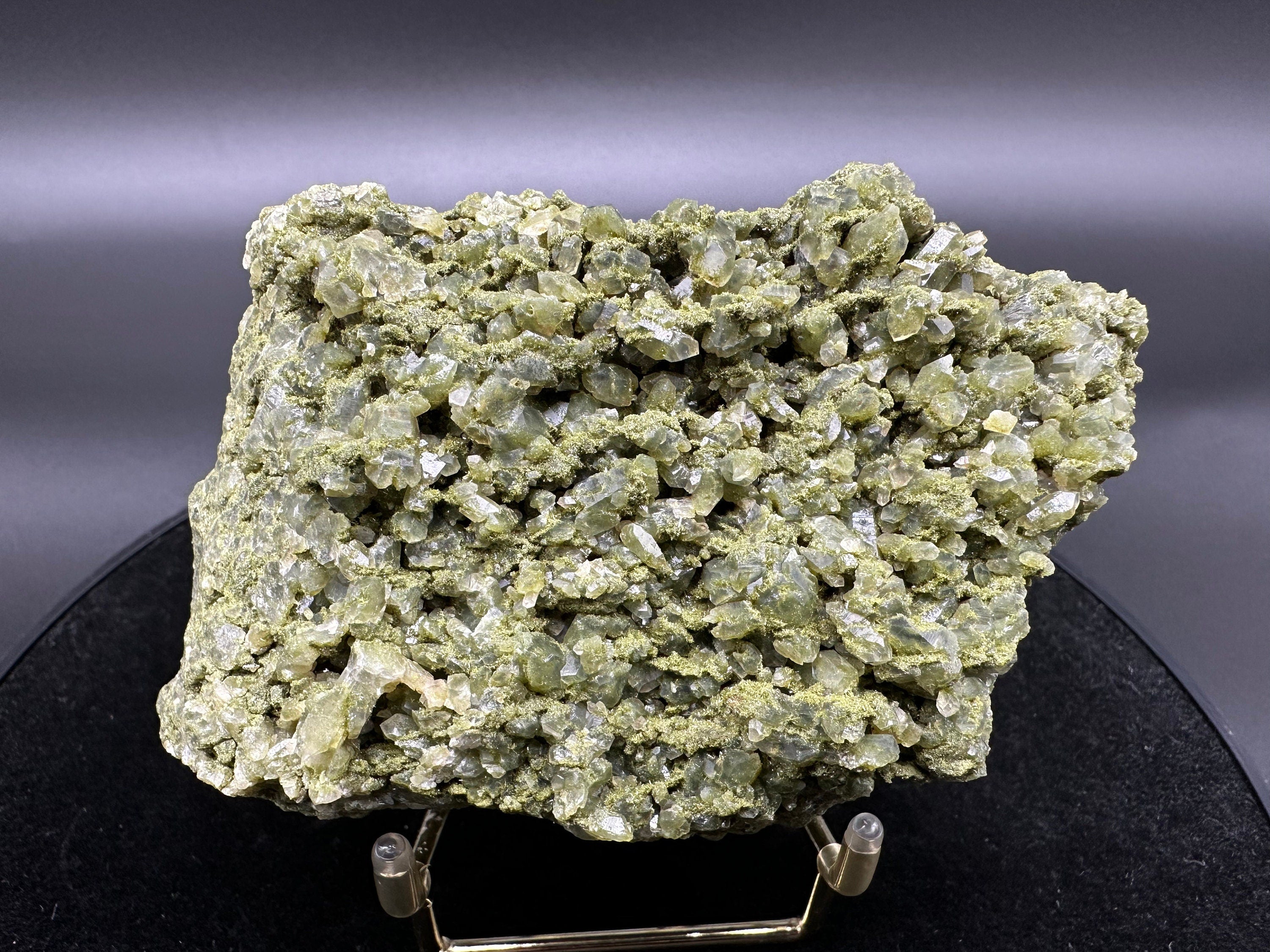 Rare Green Epidote with Quartz Crystals: Sparkly Rainbow Mineral Decor