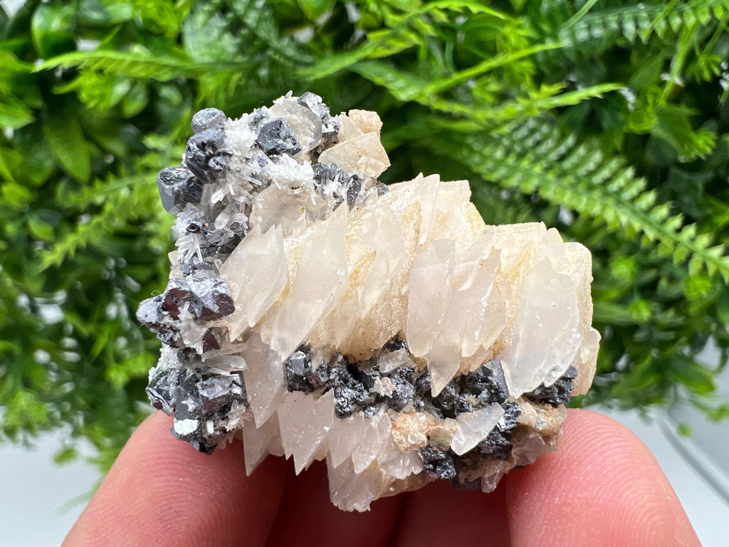 Shiny Galena, Chalcopyrite on Calcite, Quartz Mineral Specimen