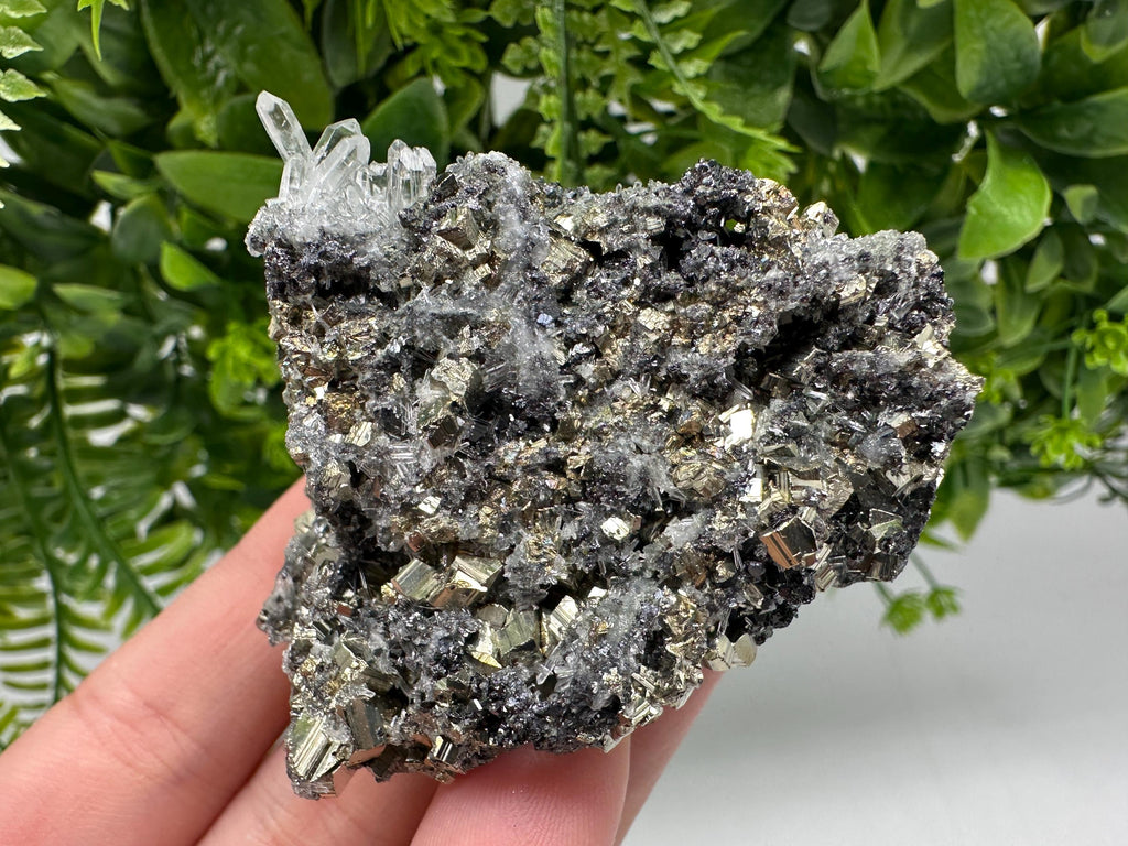 Pyrite on Green Quartz Mineral Specimen, Borieva Mine, Bulgaria