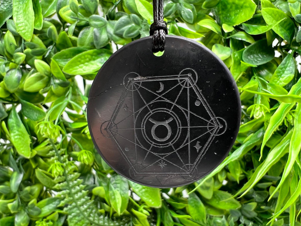 Shungite Taurus Zodiac Pendant Necklace: EMF Protection Healing Stone