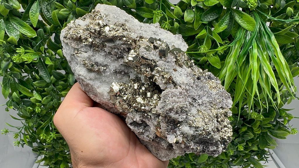 Pyrite on Quartz, Calcite Mineral Specimen, Home Decor Stone