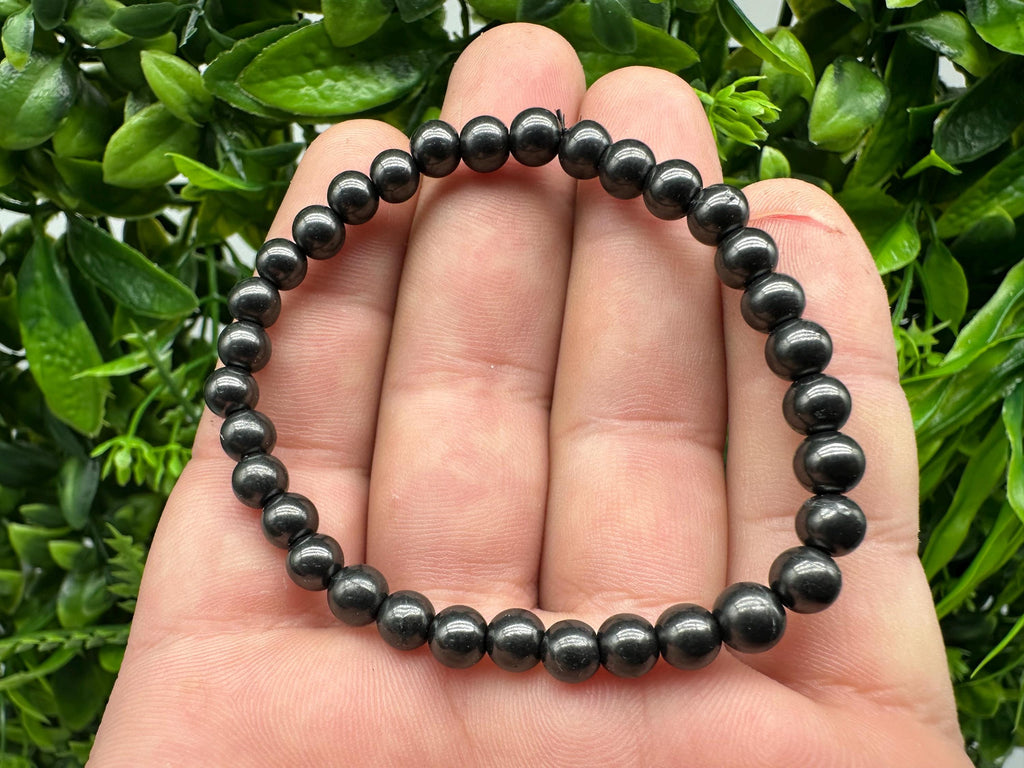 Shungite Bracelet: 6mm Round Gemstone, EMF Protection