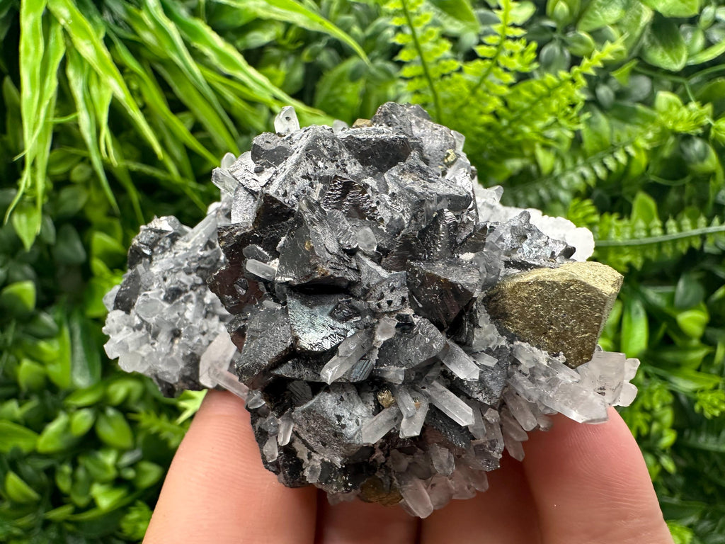 Chalcopyrite, Galena, Sphalerite on Quartz: Bulgaria Mineral Souvenir