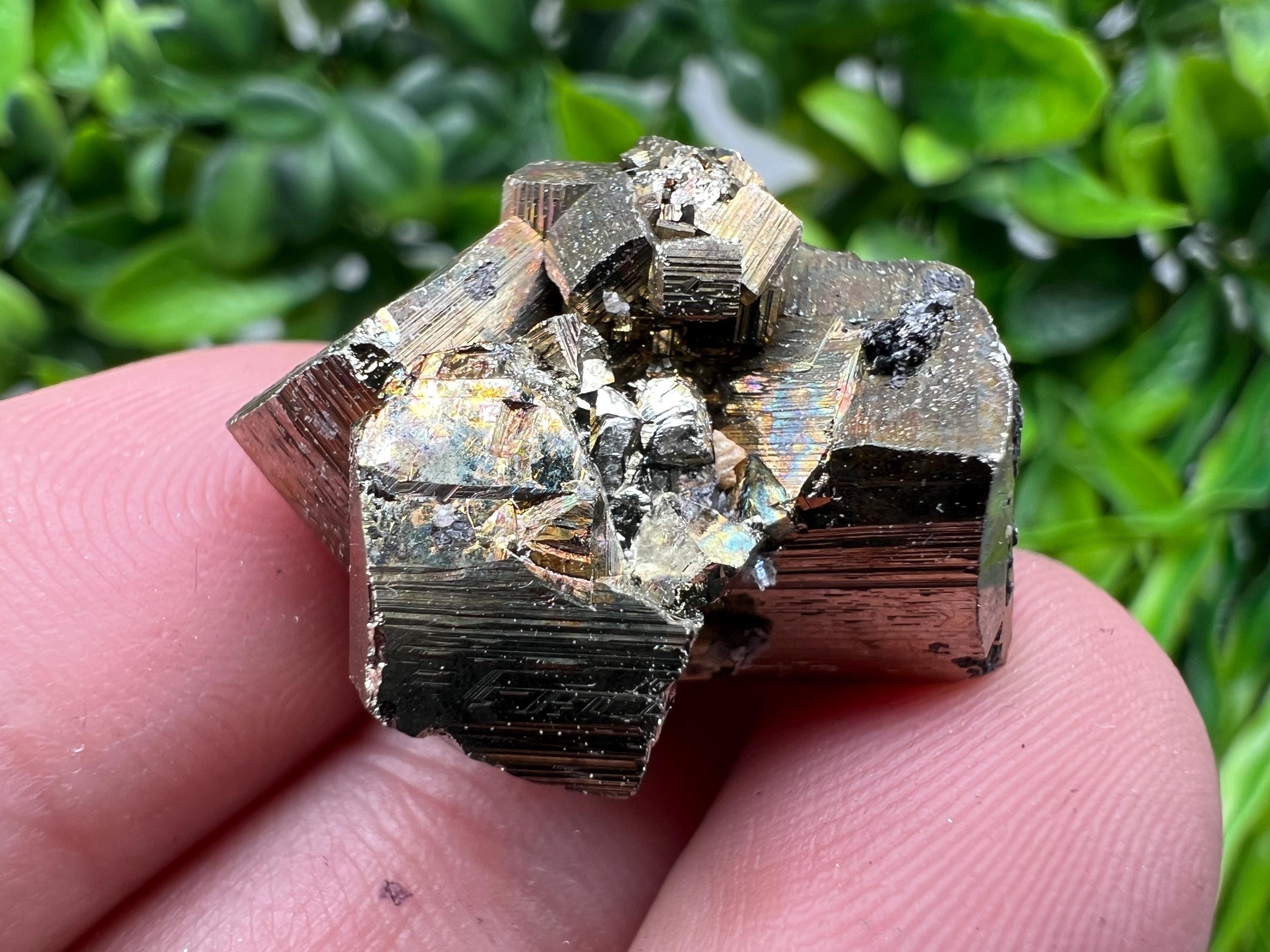 Rainbow Pyrite with Calcite, Natural Crystal Mineral Souvenir, Bulgaria