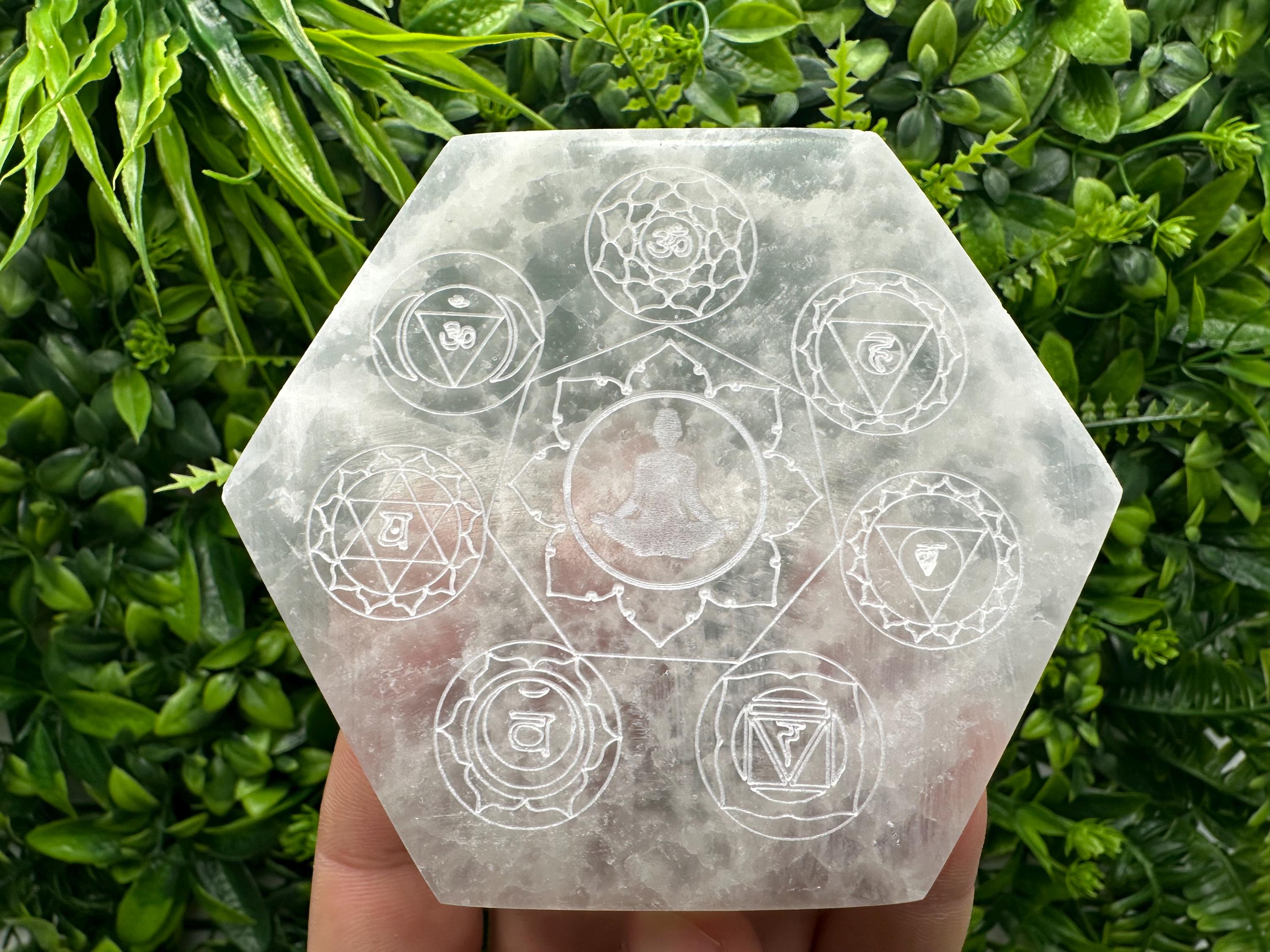 Selenite 7 Chakra Healing Disk: Spiritual Meditation Crystal (10/10 cm)
