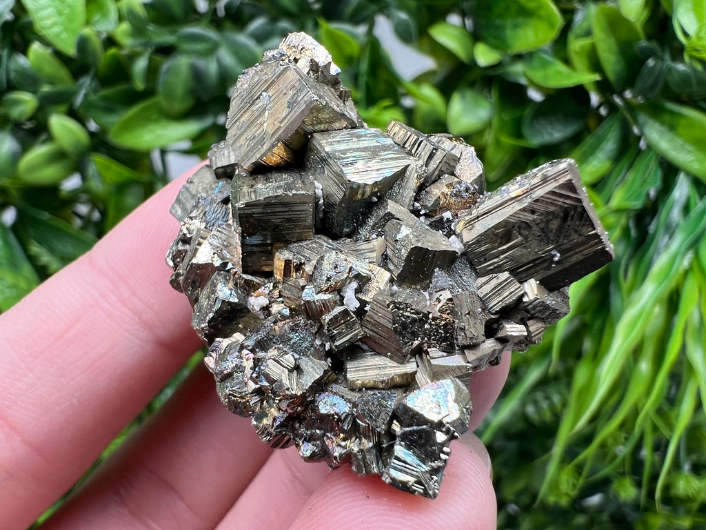 Rainbow Pyrite with Calcite: Natural Crystal Mineral Souvenir