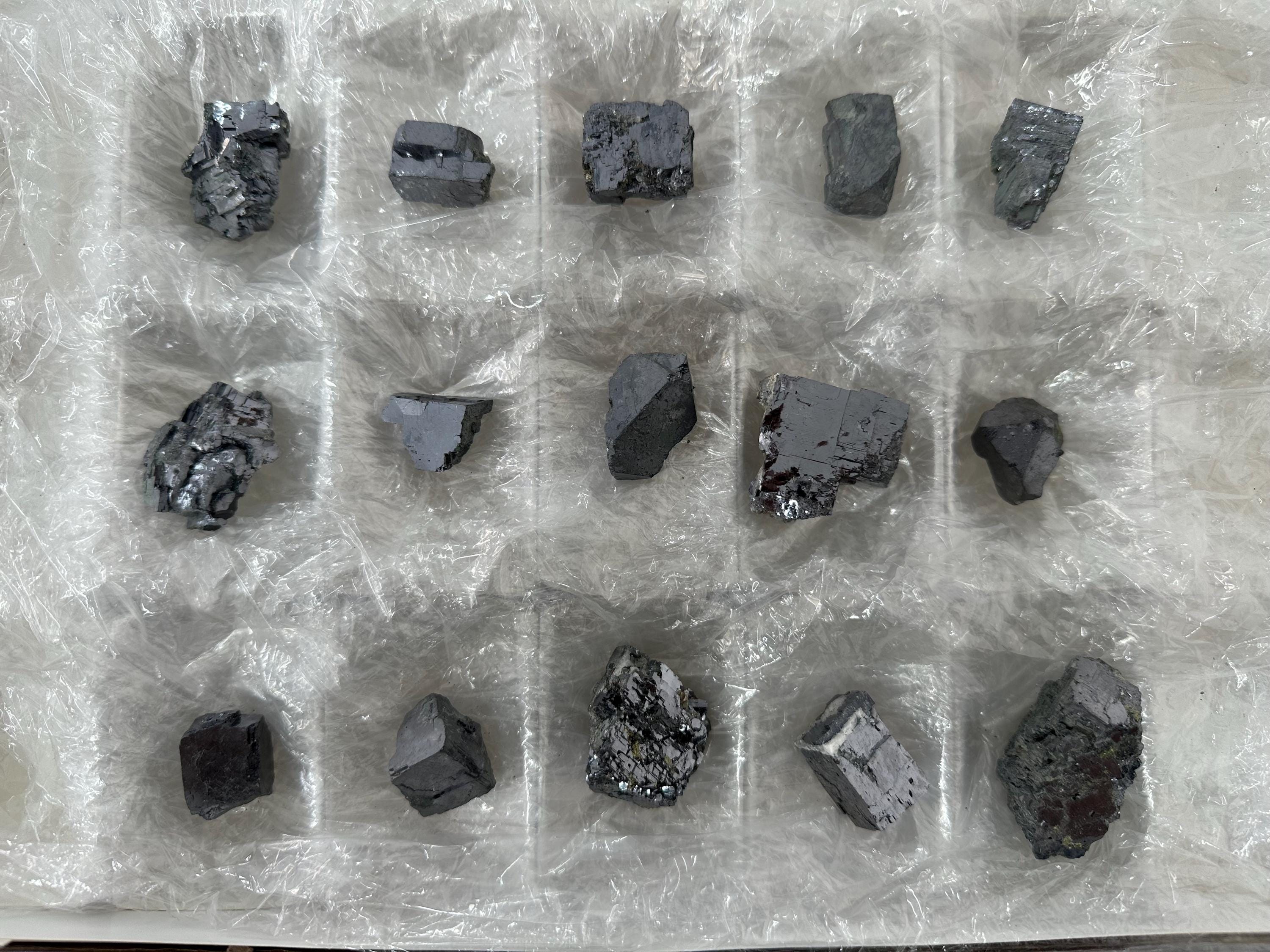 Shiny Galena Cluster Chunks: Madan Bulgaria Minerals (Set of 15)