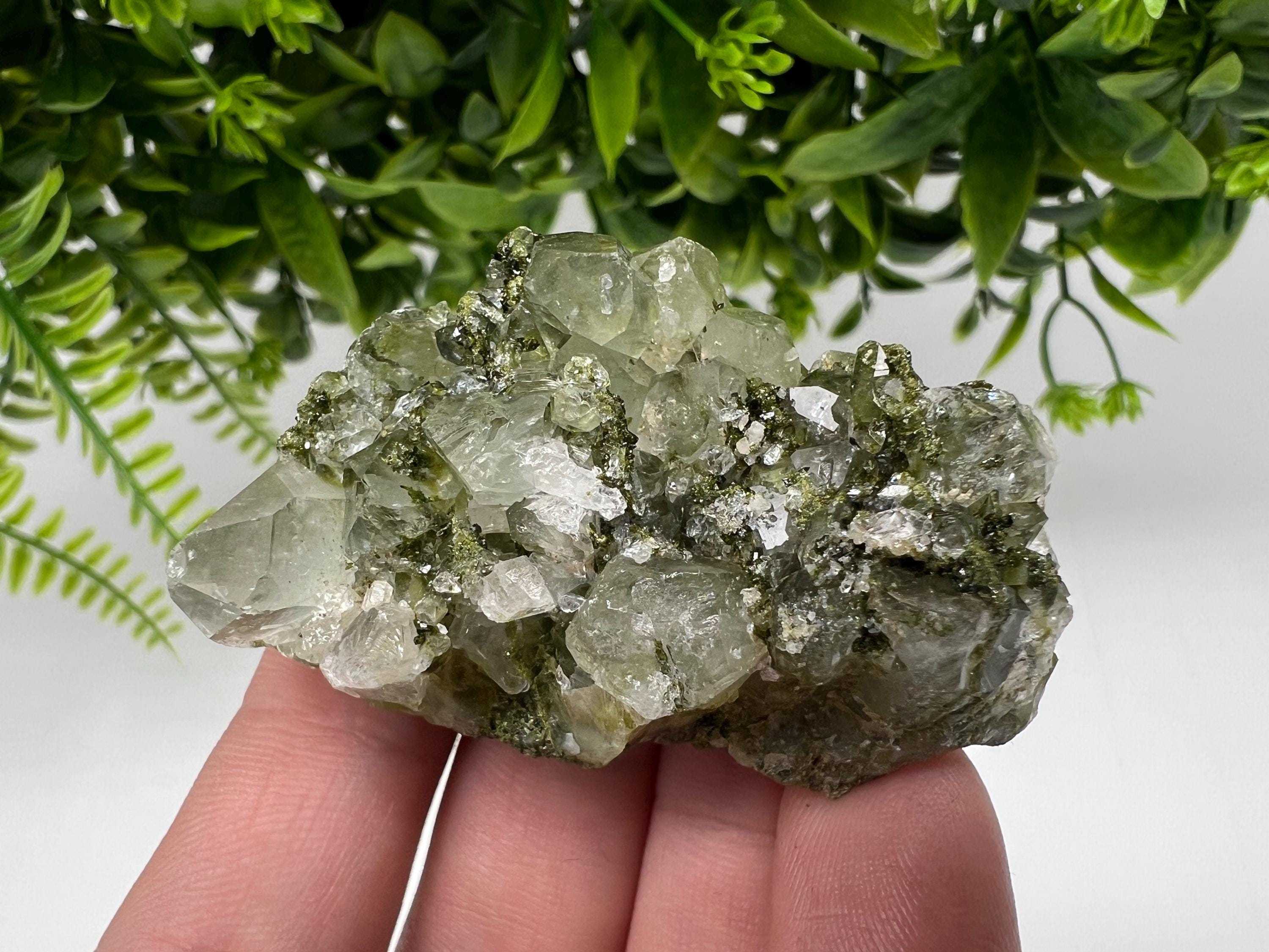 LARGE, Green Epidote with Quartz Crystals - Extremely Sparkly with Rainbows,souvenirs collection stone,gift,decor, Eastern Anatolian, Turkey