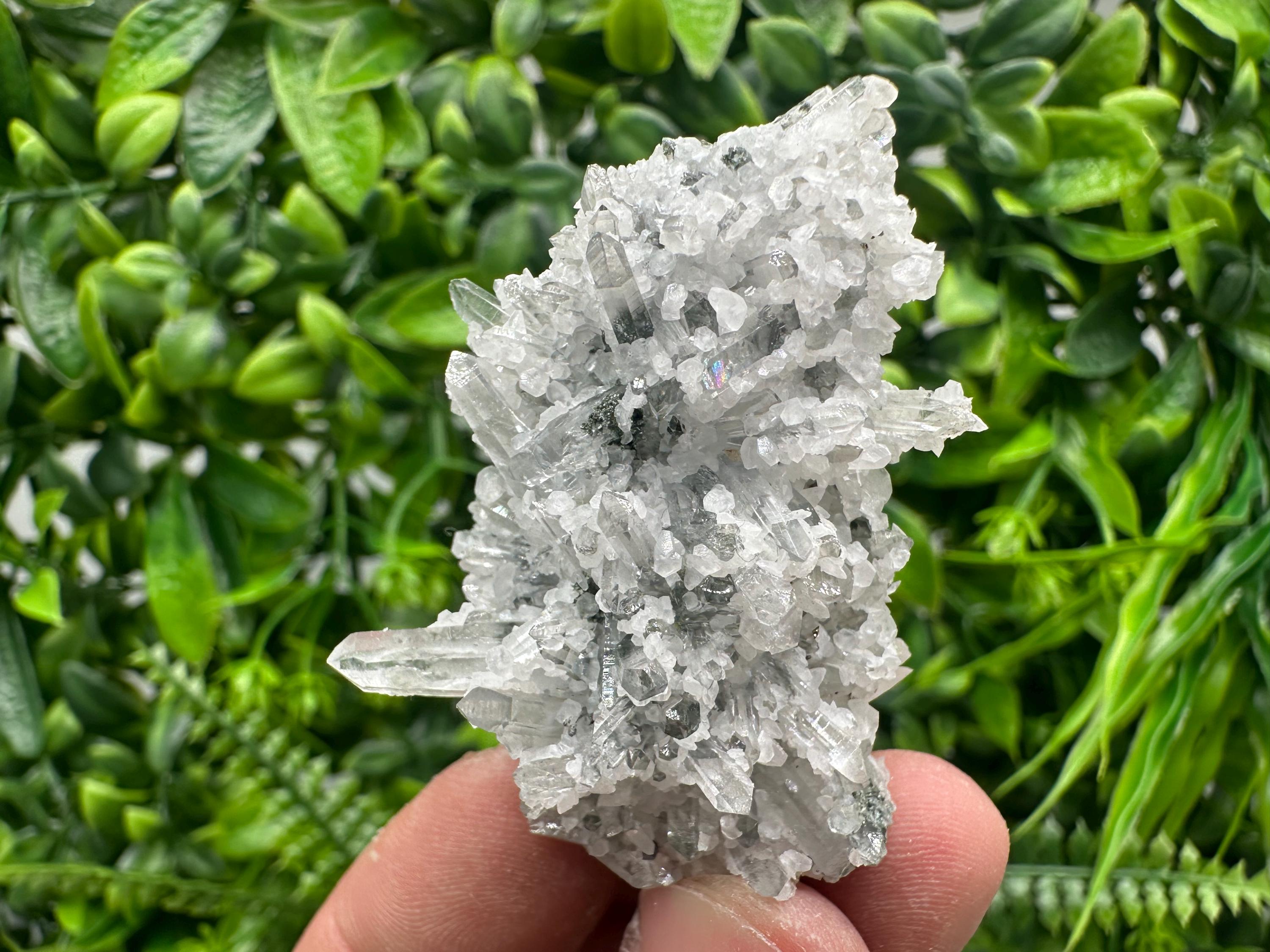 Transparent Quartz on Chlorite Matrix with Calcite, Bulgaria Mineral Specimen