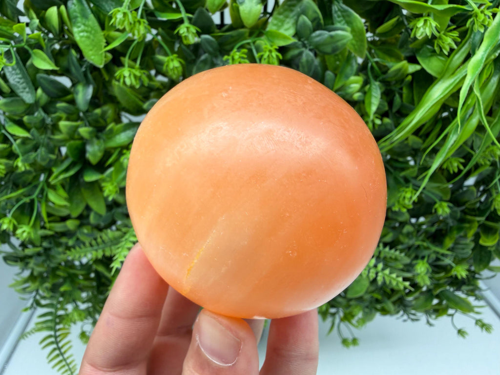 Orange Selenite Sphere – Natural Selenite Crystal Ball – Reiki Healing Crystal – Energy Cleansing Stone – Meditation Crystal Spiritual Decor