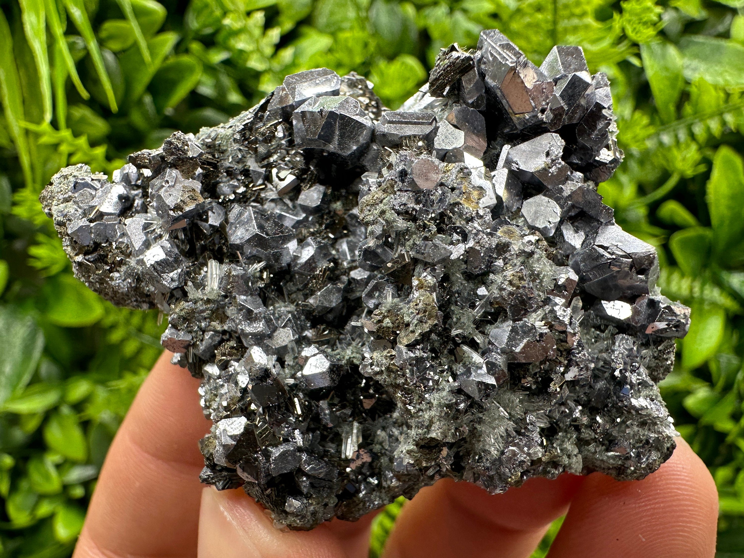 Skeletal Galena on Needle Quartz, Borieva Mine, Bulgaria