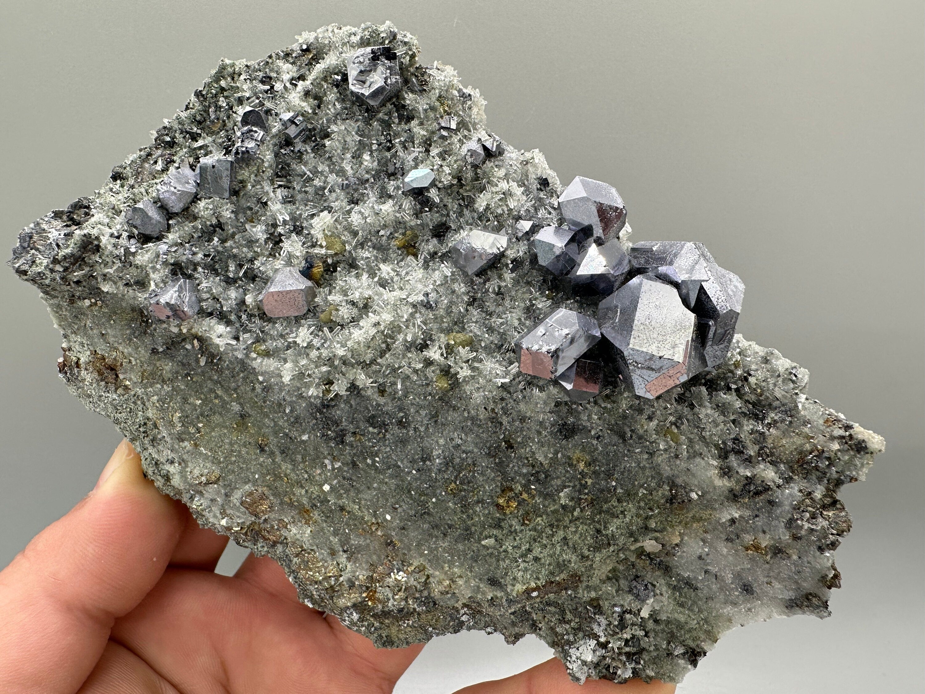 Galena Chalcopyrite on Quartz with Chlorite Matrix: Borieva Mine Mineral Decor