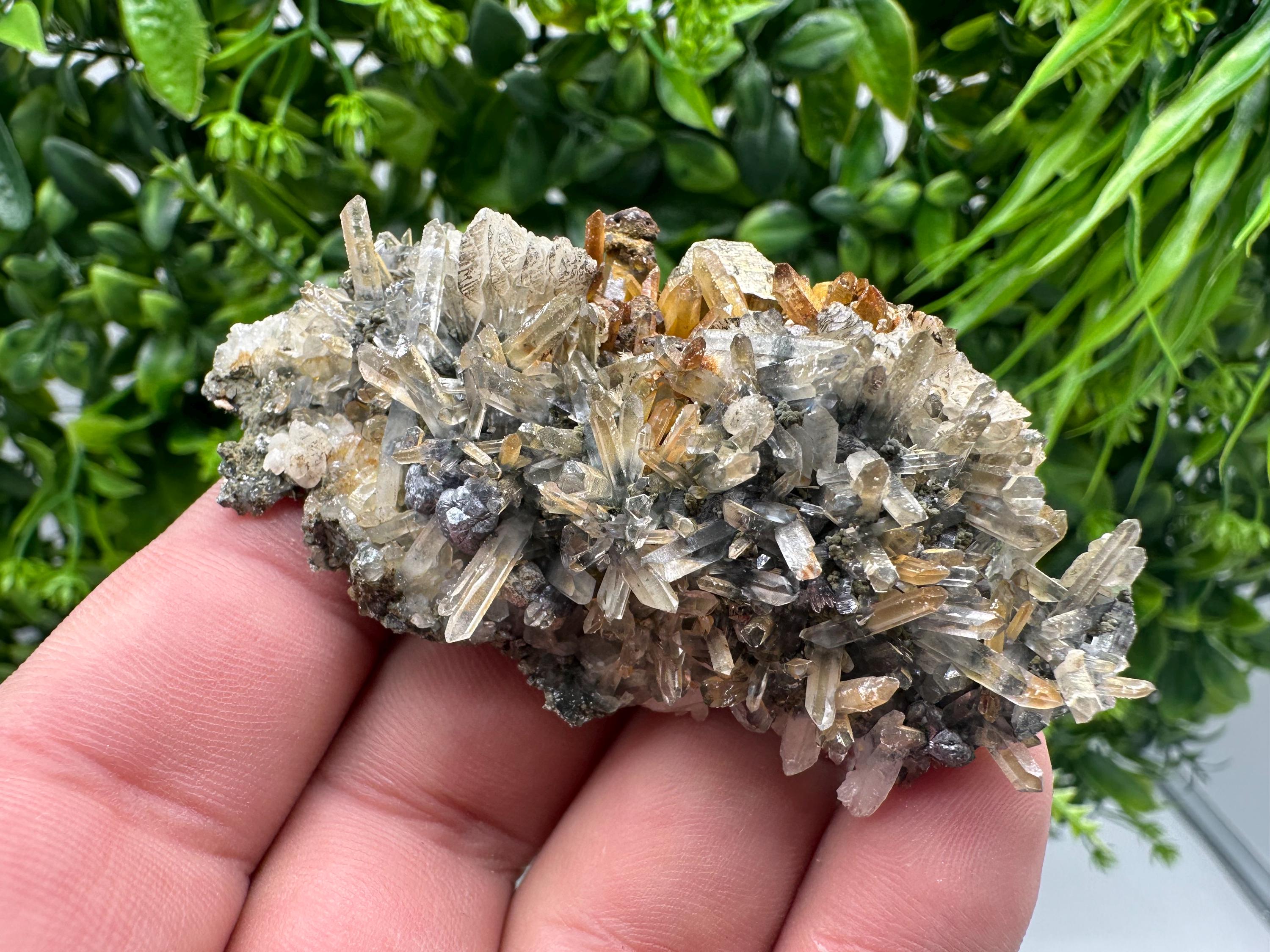 Rainbow Pyrite Sphalerite on Quartz: Natural Crystal Home Decor