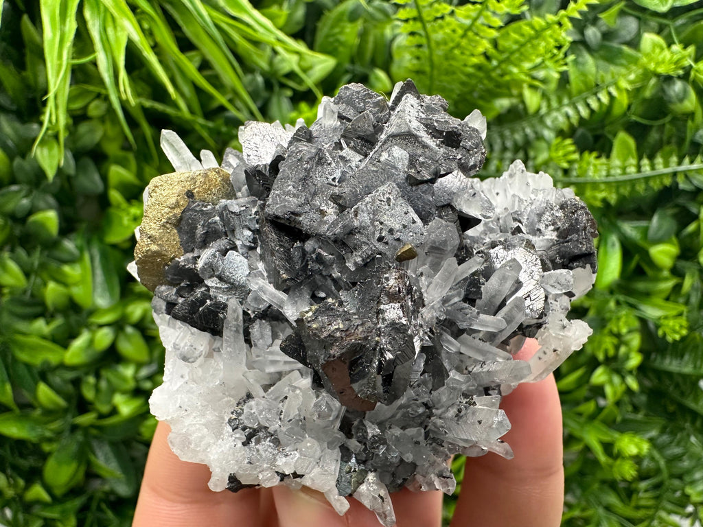 Chalcopyrite, Galena, Sphalerite on Quartz: Bulgaria Mineral Souvenir