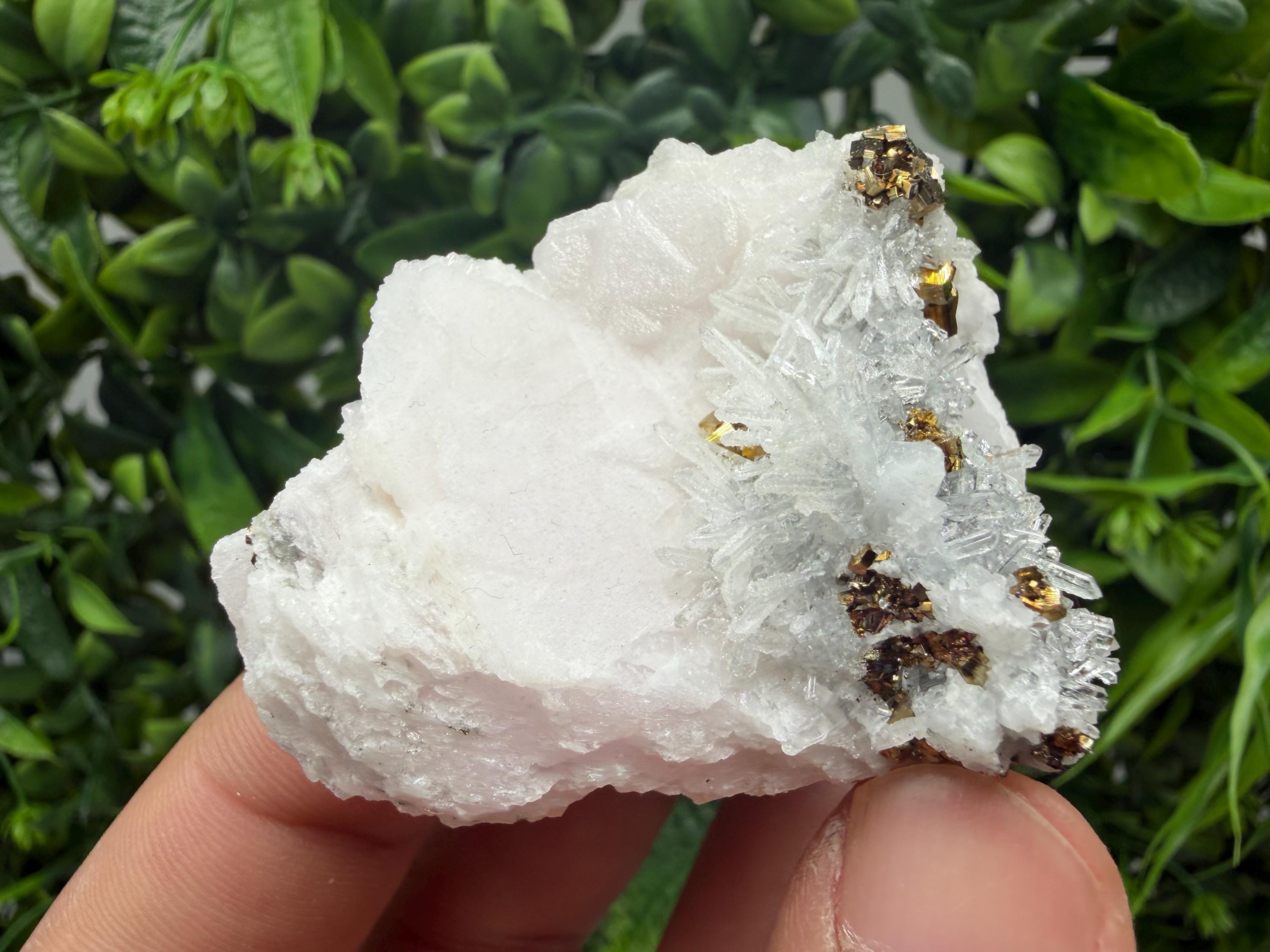 Mangano Calcite on Quartz with Pyrite, Madan Bulgaria Mineral Specimen