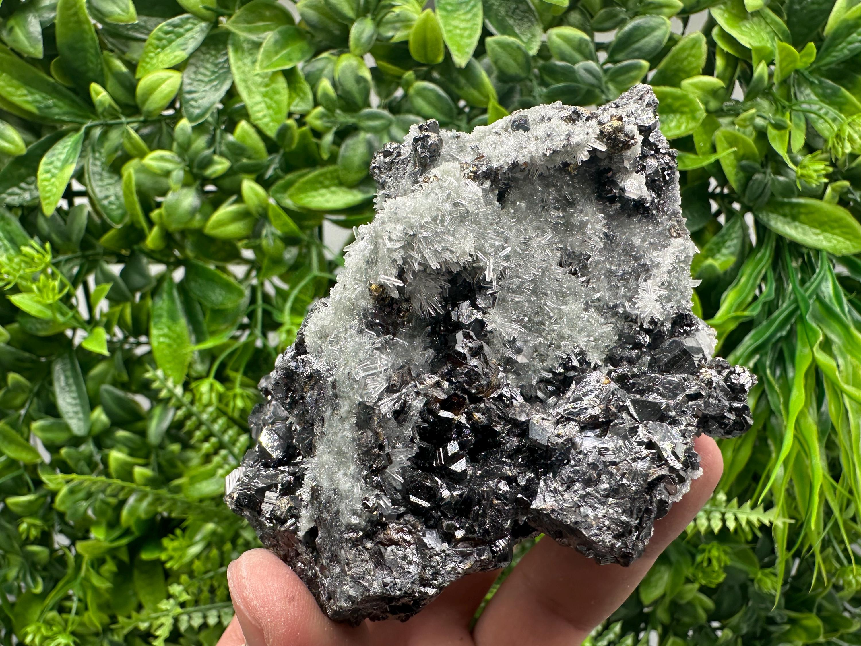Sphalerite on Green Quartz, Borieva Mine Mineral Specimen