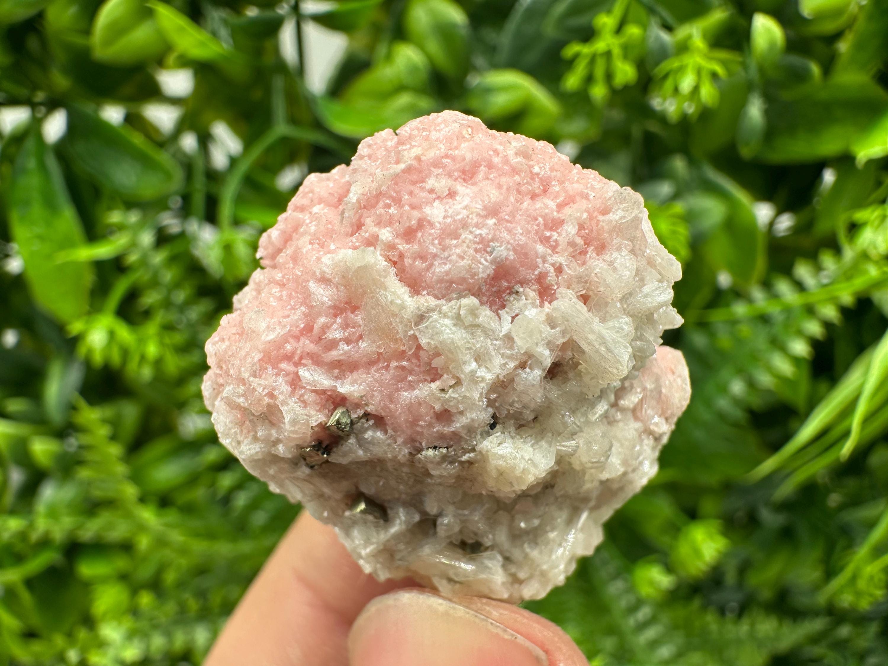 Rhodochrosite on Quartz Crystal, Starnica Mine, Bulgaria