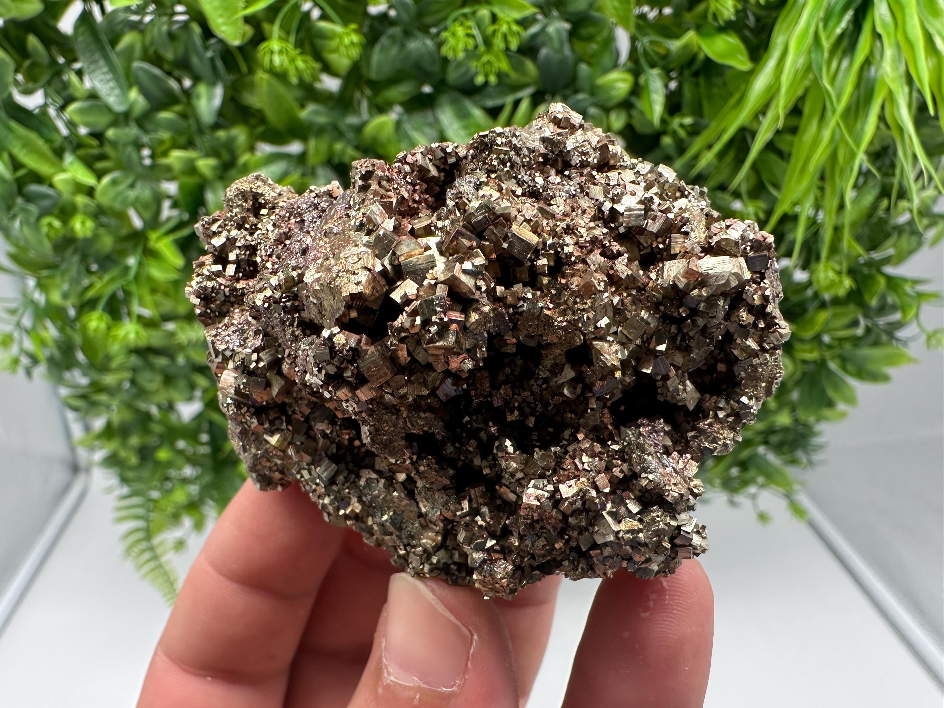 Rainbow Pyrite with Calcite, Natural Crystal Mineral Specimen, Borieva Bulgaria