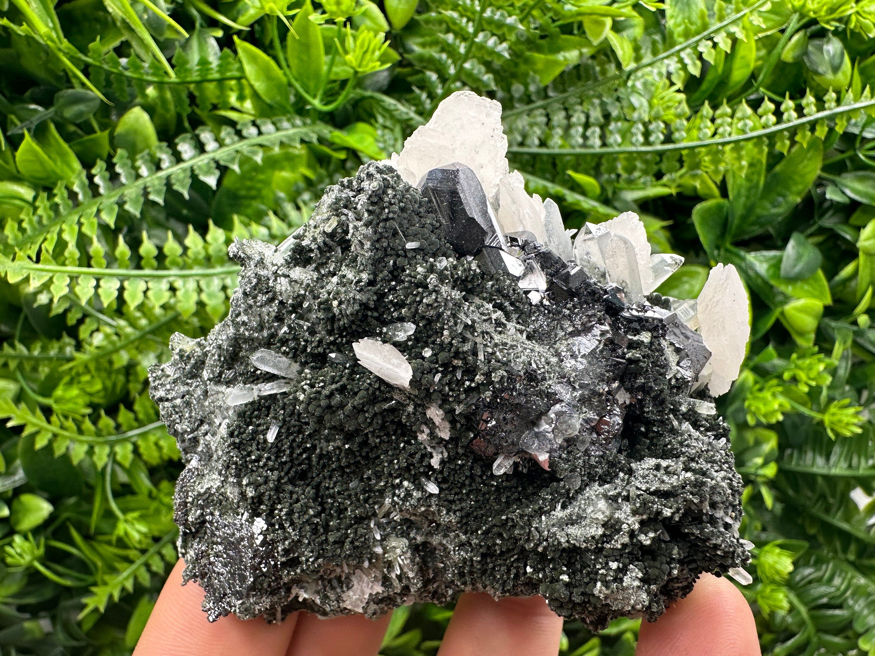 Sphalerite on Quartz: Natural Mineral Specimen, Home Decor Stone