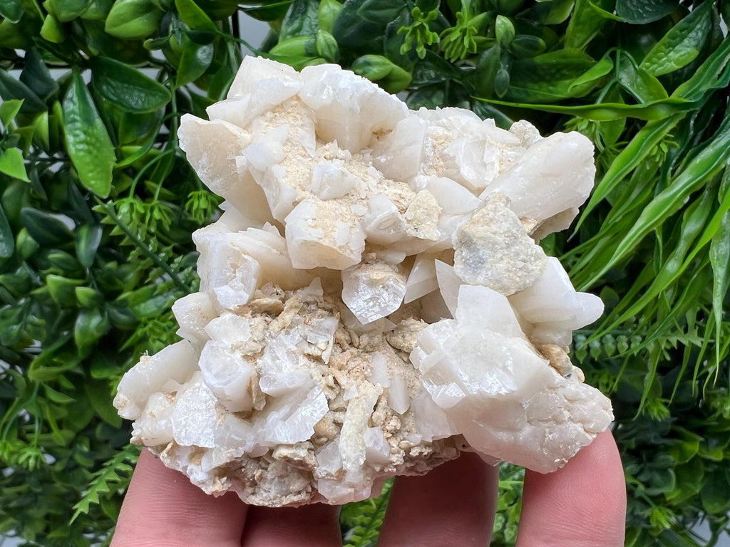 Calcite on Aragonite & Green Quartz: Djurcovo Mine, Bulgaria