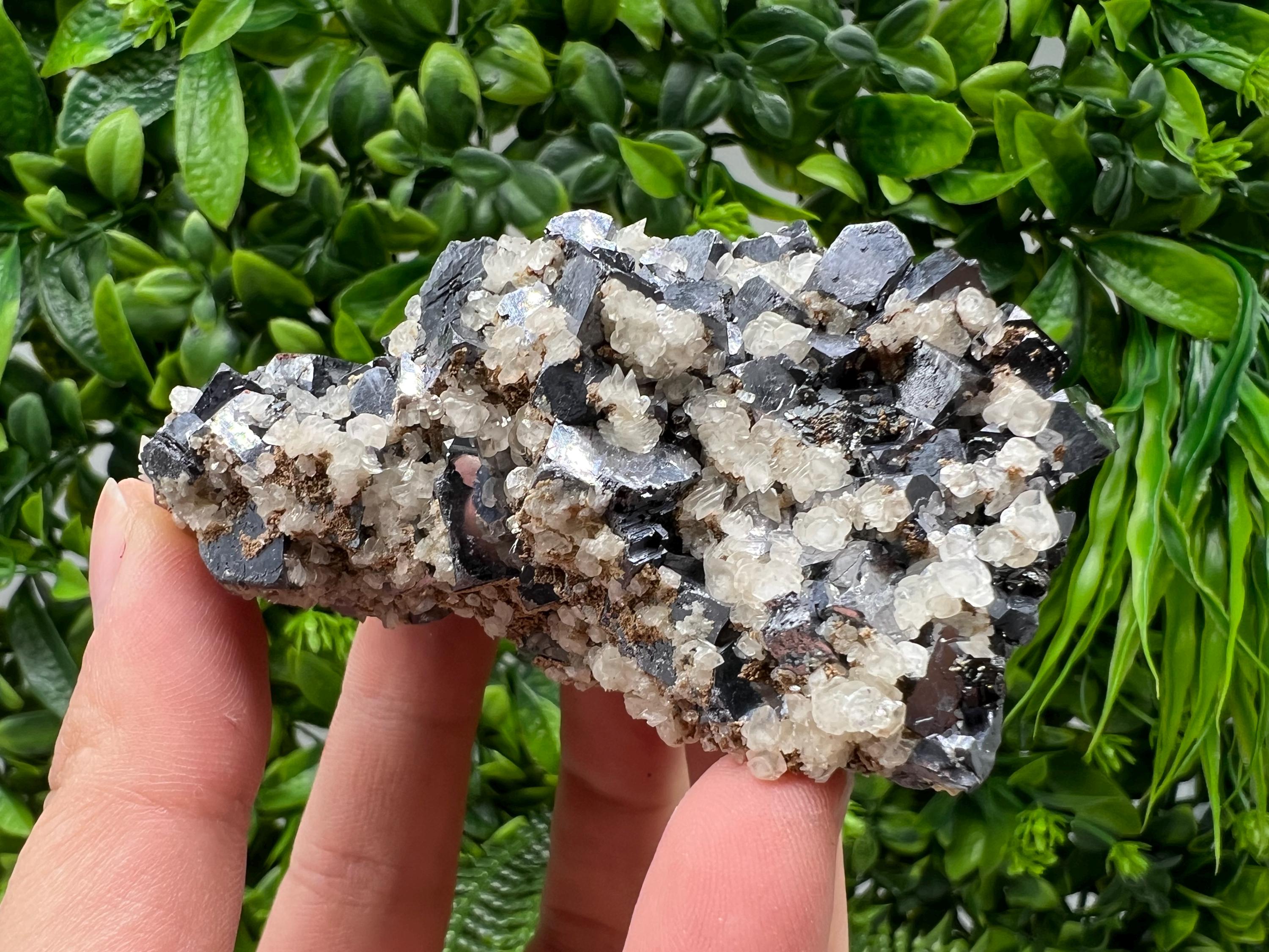 Wonderful Shiny Galena,Chalcopyrite on Calcite From Borieva mine,Bulgaria,Natural,collection mineral specimen,gift,home decor crystal,clust