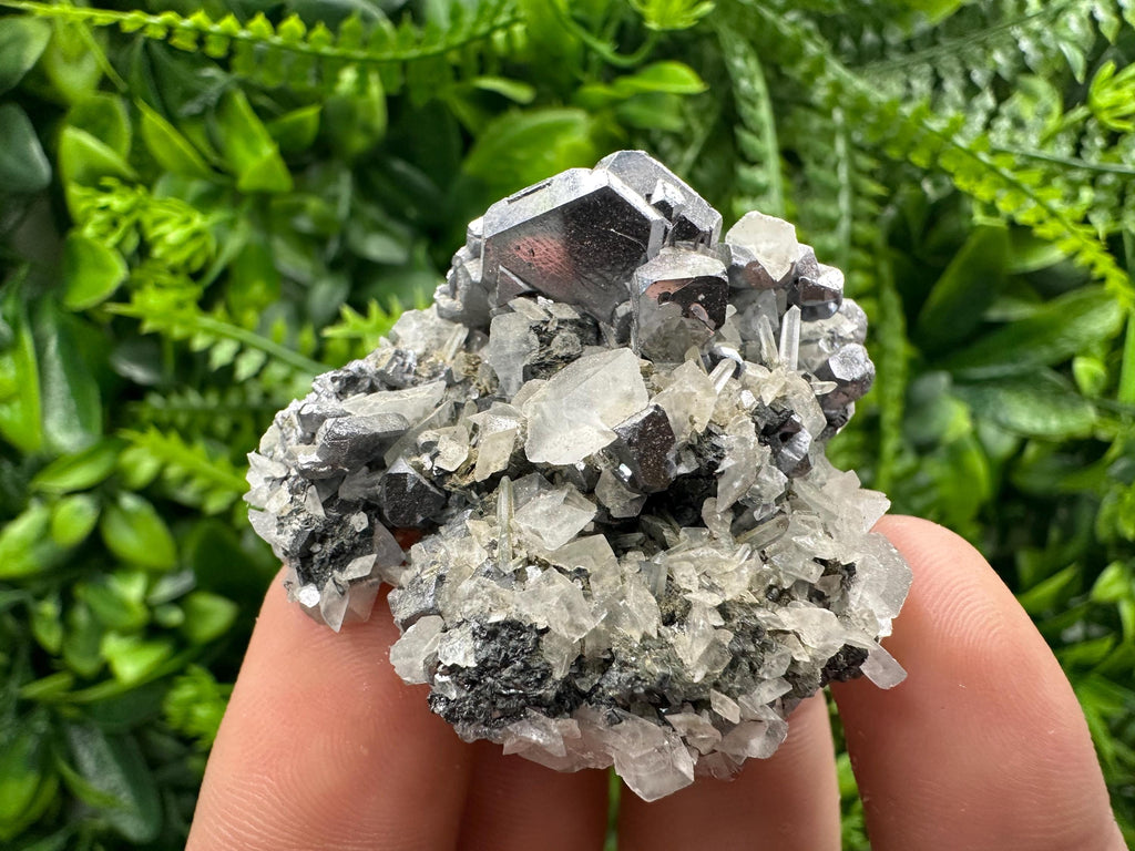 Galena Spinel Law on Quartz with Calcite, Bulgaria Mineral Specimen