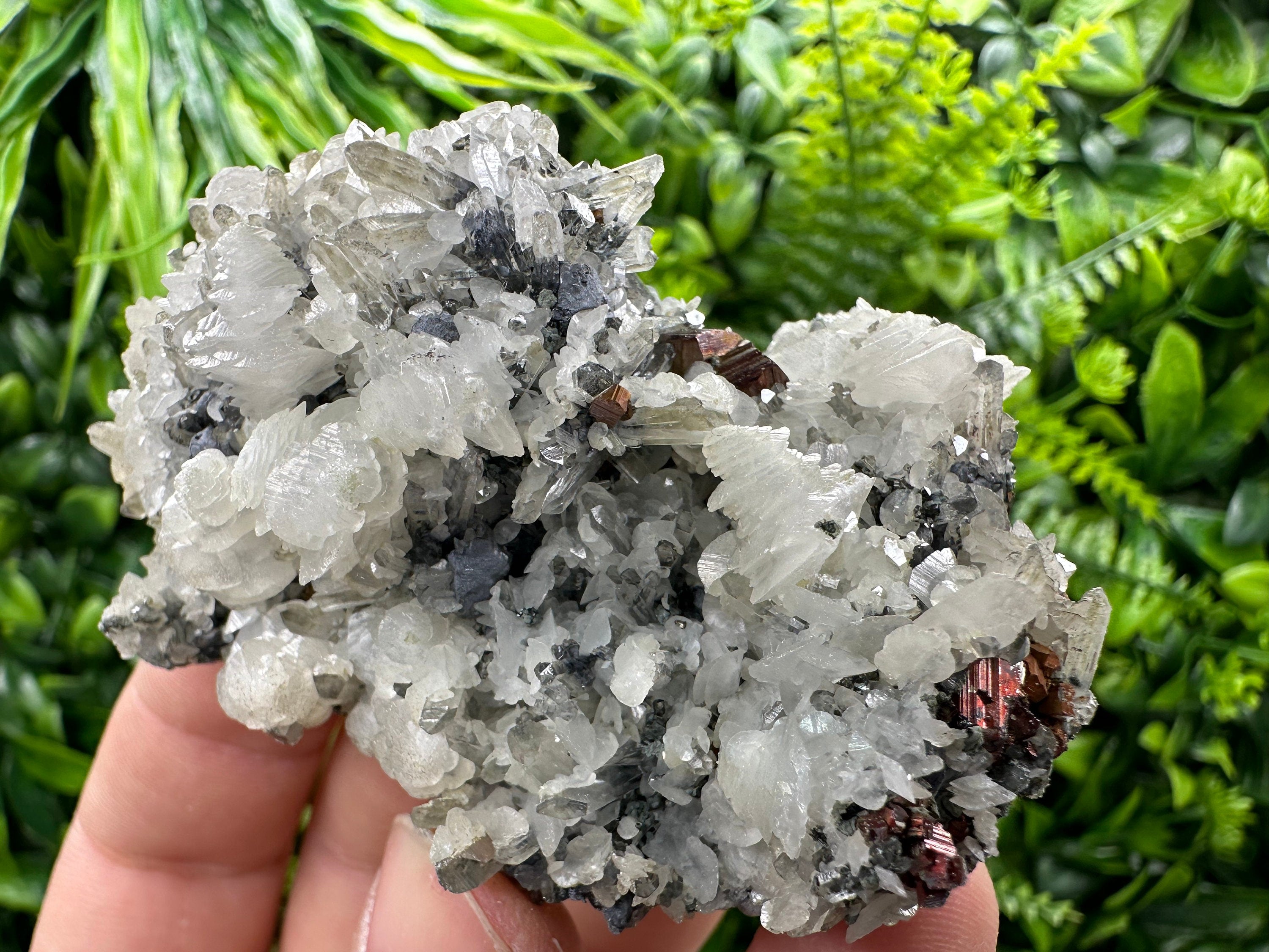 Pyrite Calcite on Quartz Crystal: Borieva Mine, Bulgaria