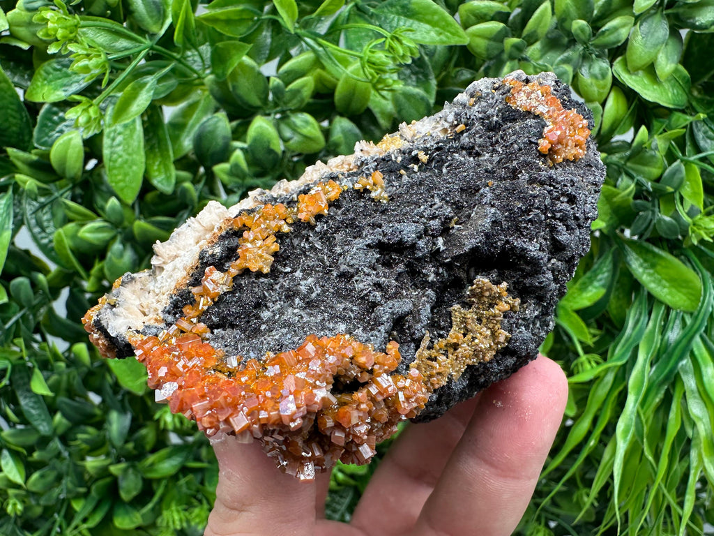 Red Vanadinite Crystal Cluster on Barite with Goethite, Morocco