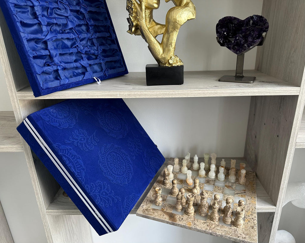 Handmade Onyx & Fossil Chess Set with Chessboard