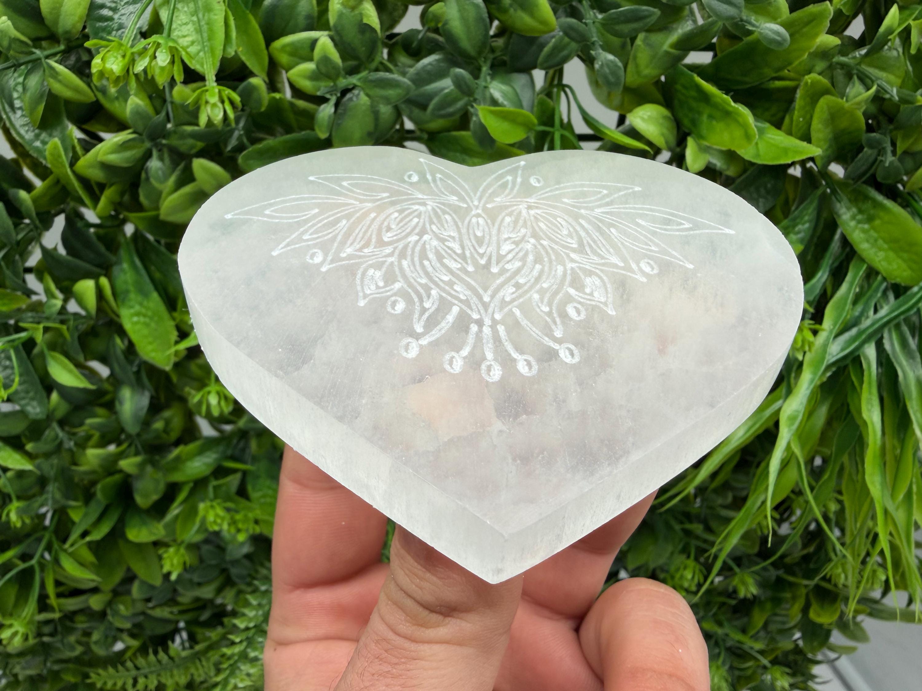 Selenite Heart Charging Plate with Lotus Flower – Crystal Altar Decor